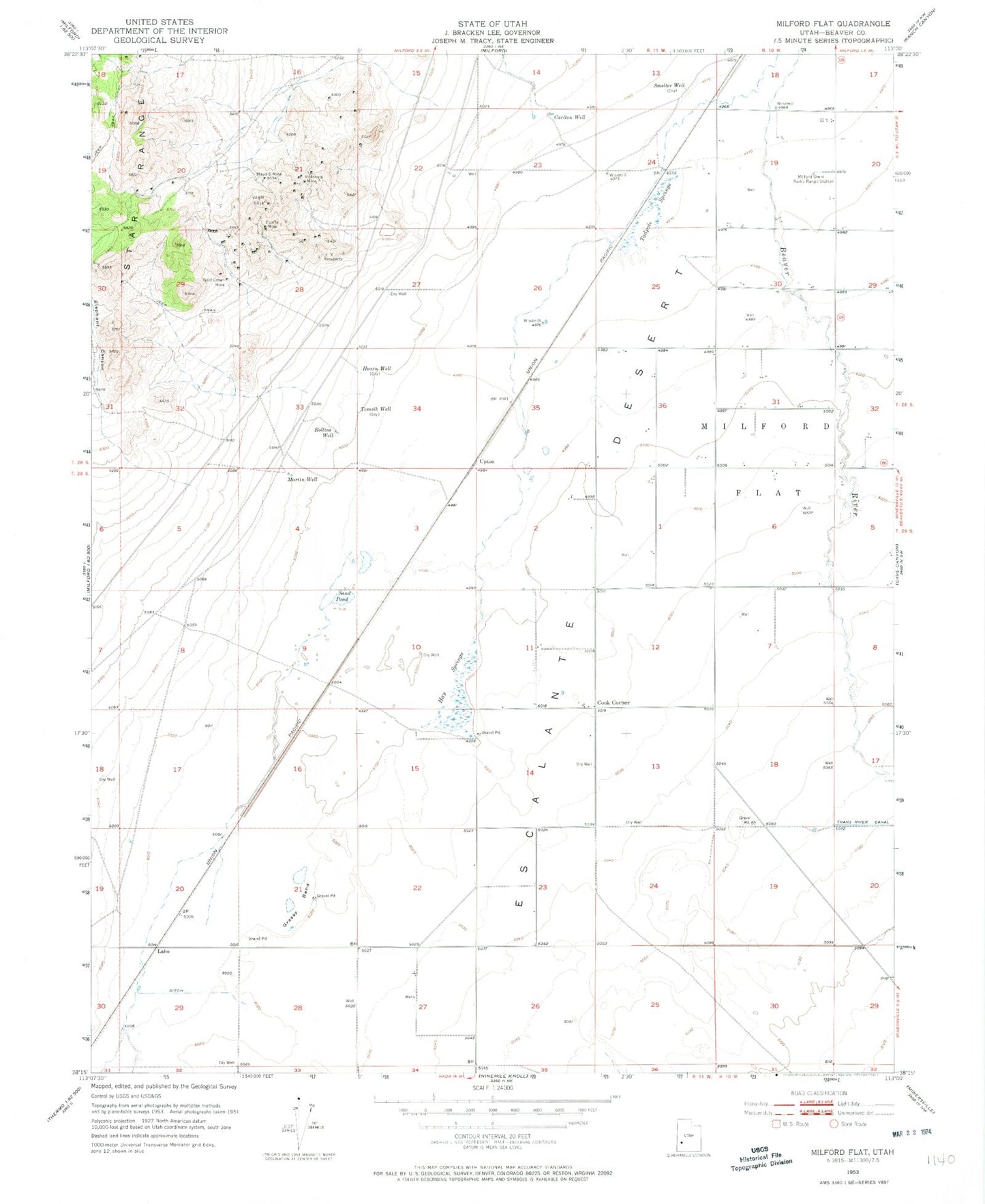 Classic USGS Milford Flat Utah 7.5'x7.5' Topo Map Image