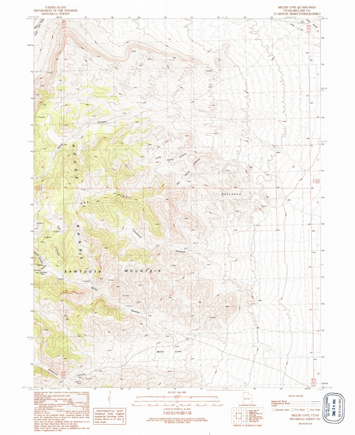 Classic USGS Miller Cove Utah 7.5'x7.5' Topo Map Image