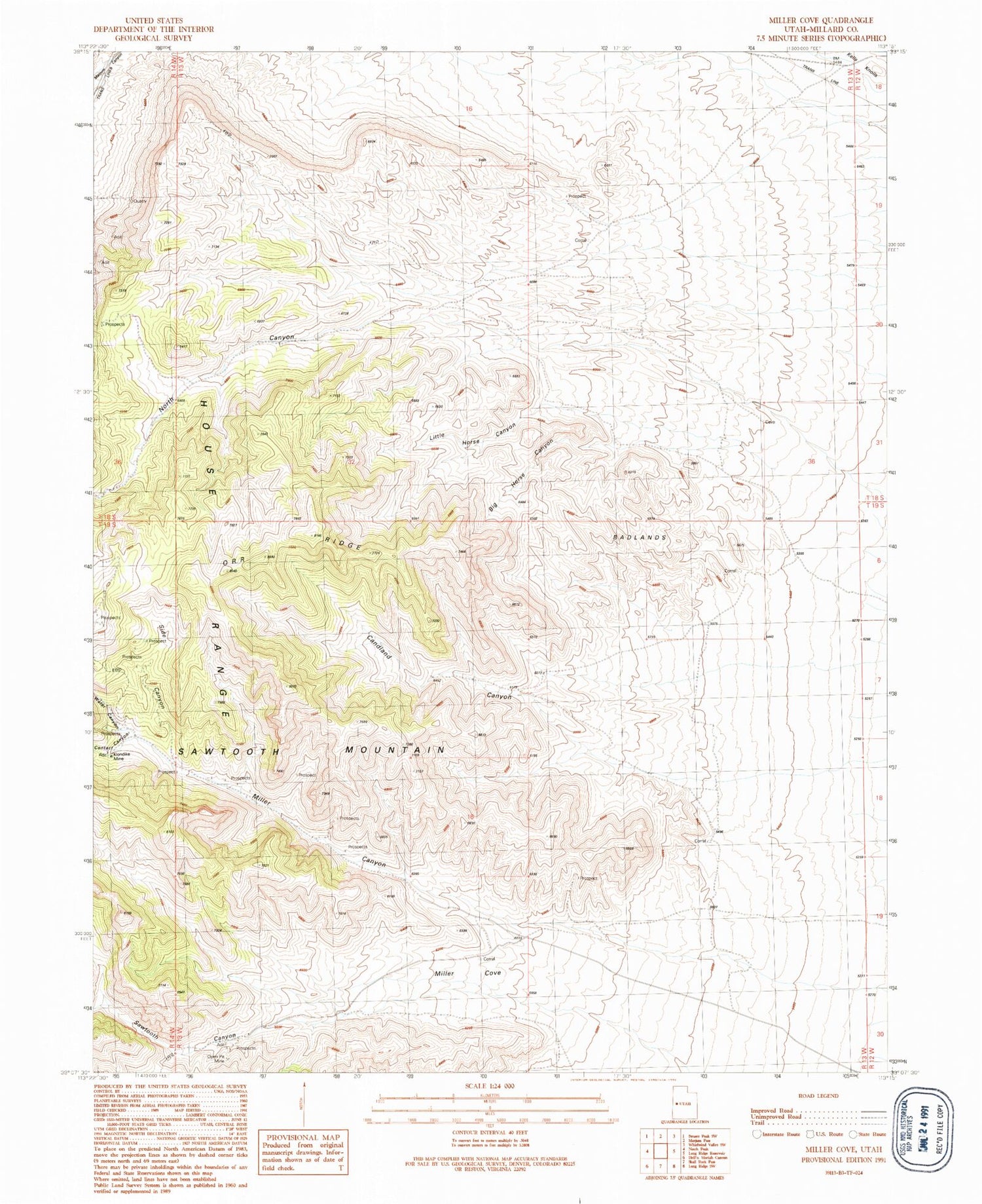 Classic USGS Miller Cove Utah 7.5'x7.5' Topo Map Image