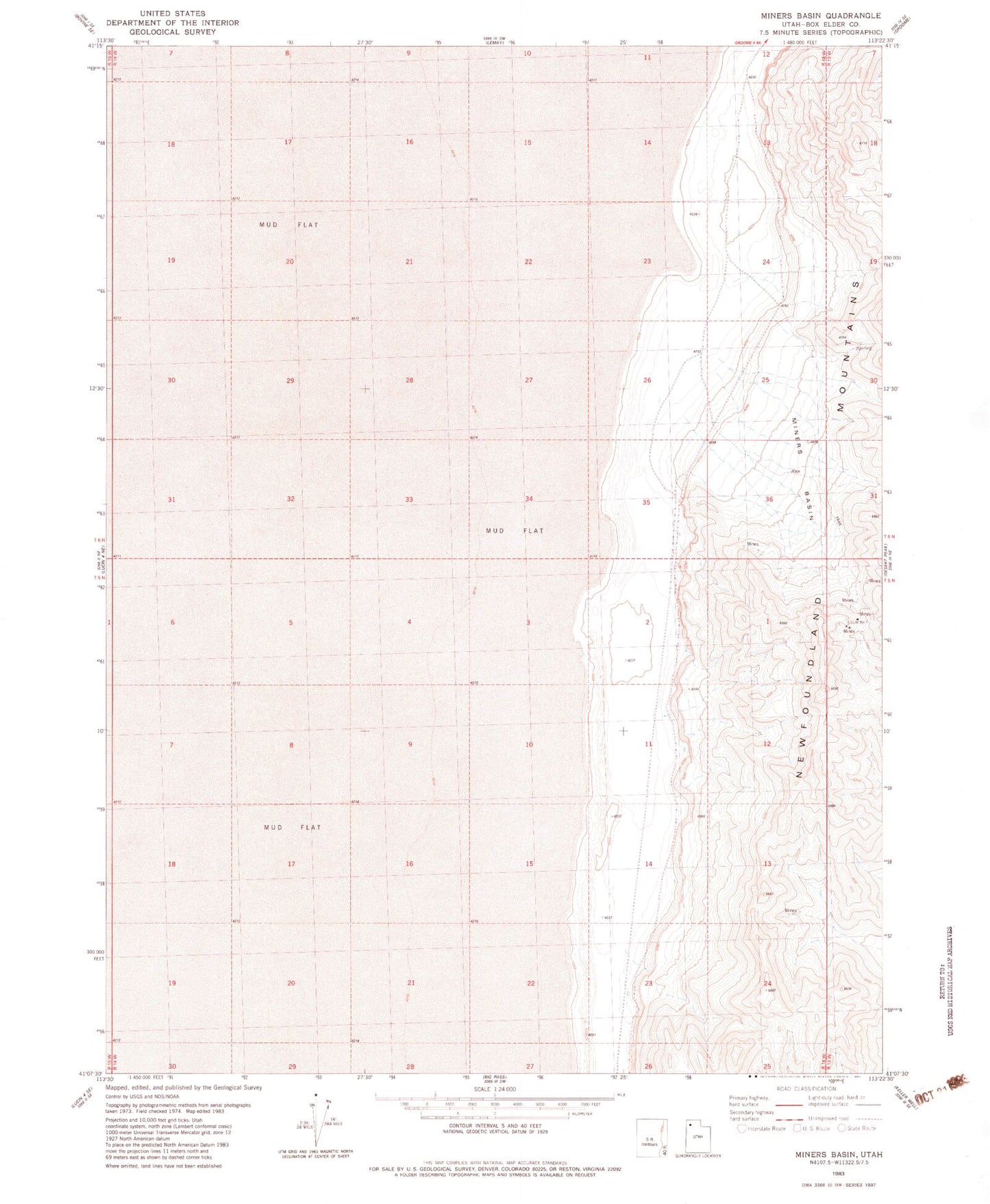 Classic USGS Miners Basin Utah 7.5'x7.5' Topo Map Image