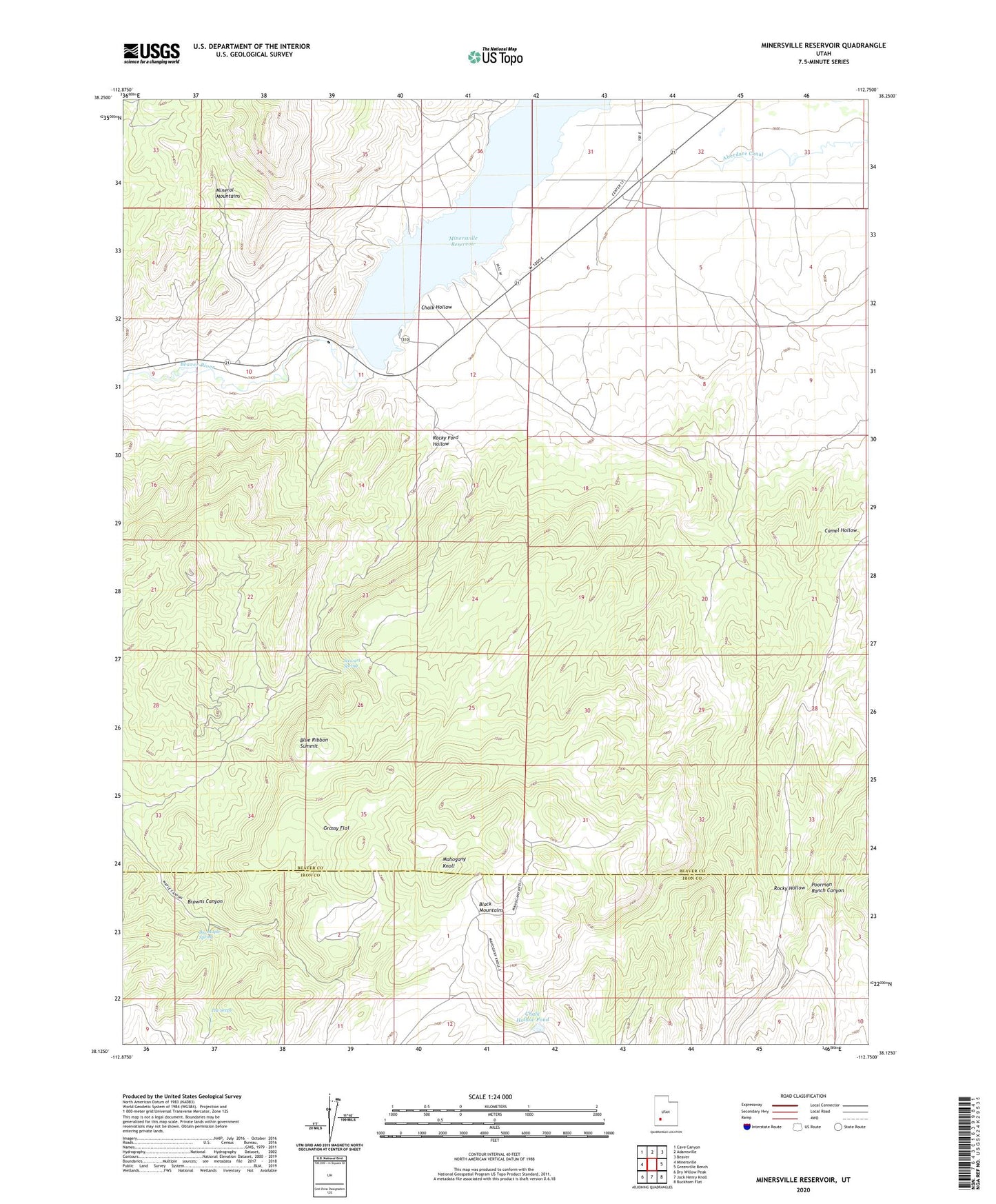Minersville Reservoir Utah US Topo Map Image