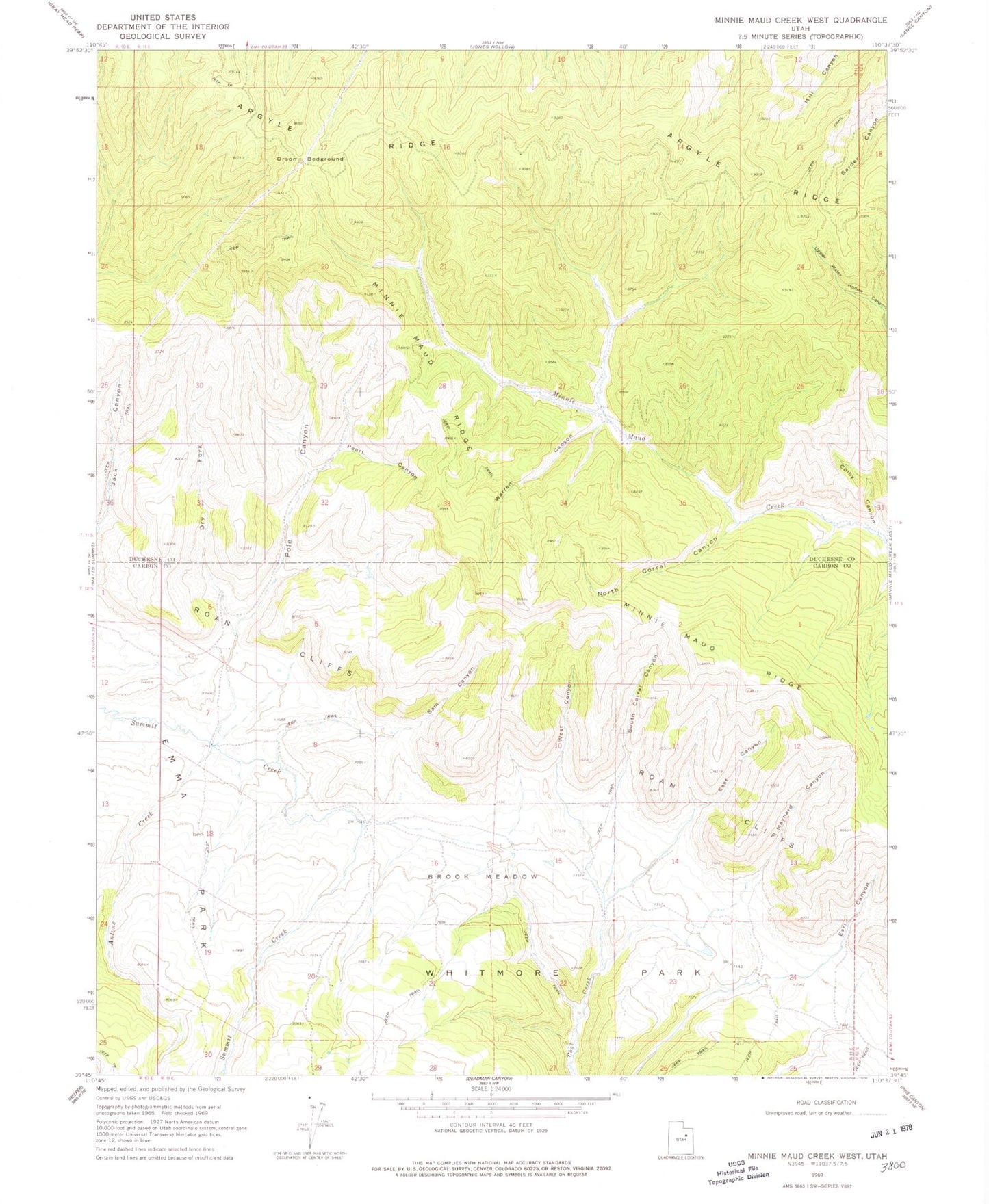 Classic USGS Minnie Maud Creek West Utah 7.5'x7.5' Topo Map Image