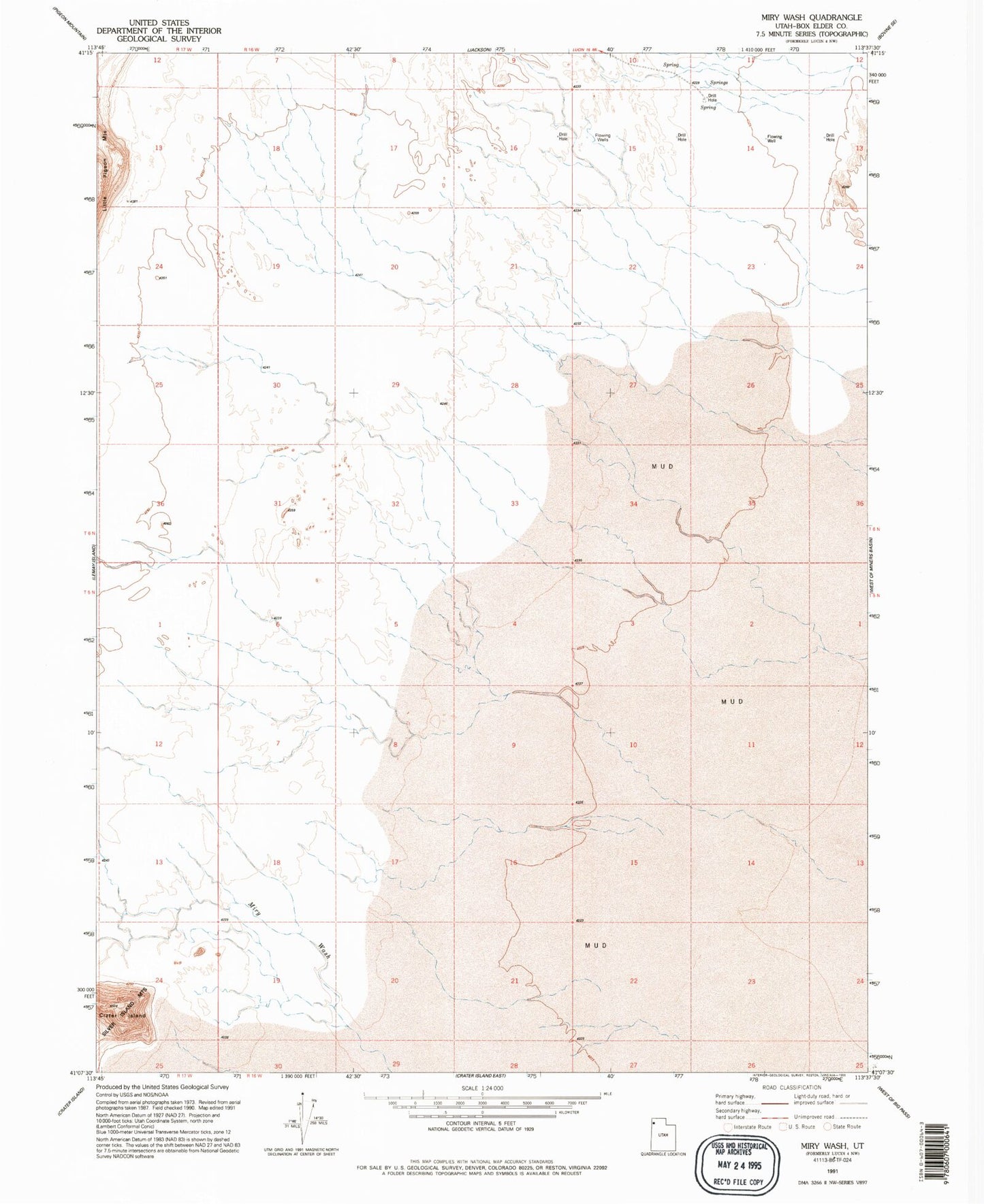 Classic USGS Miry Wash Utah 7.5'x7.5' Topo Map Image