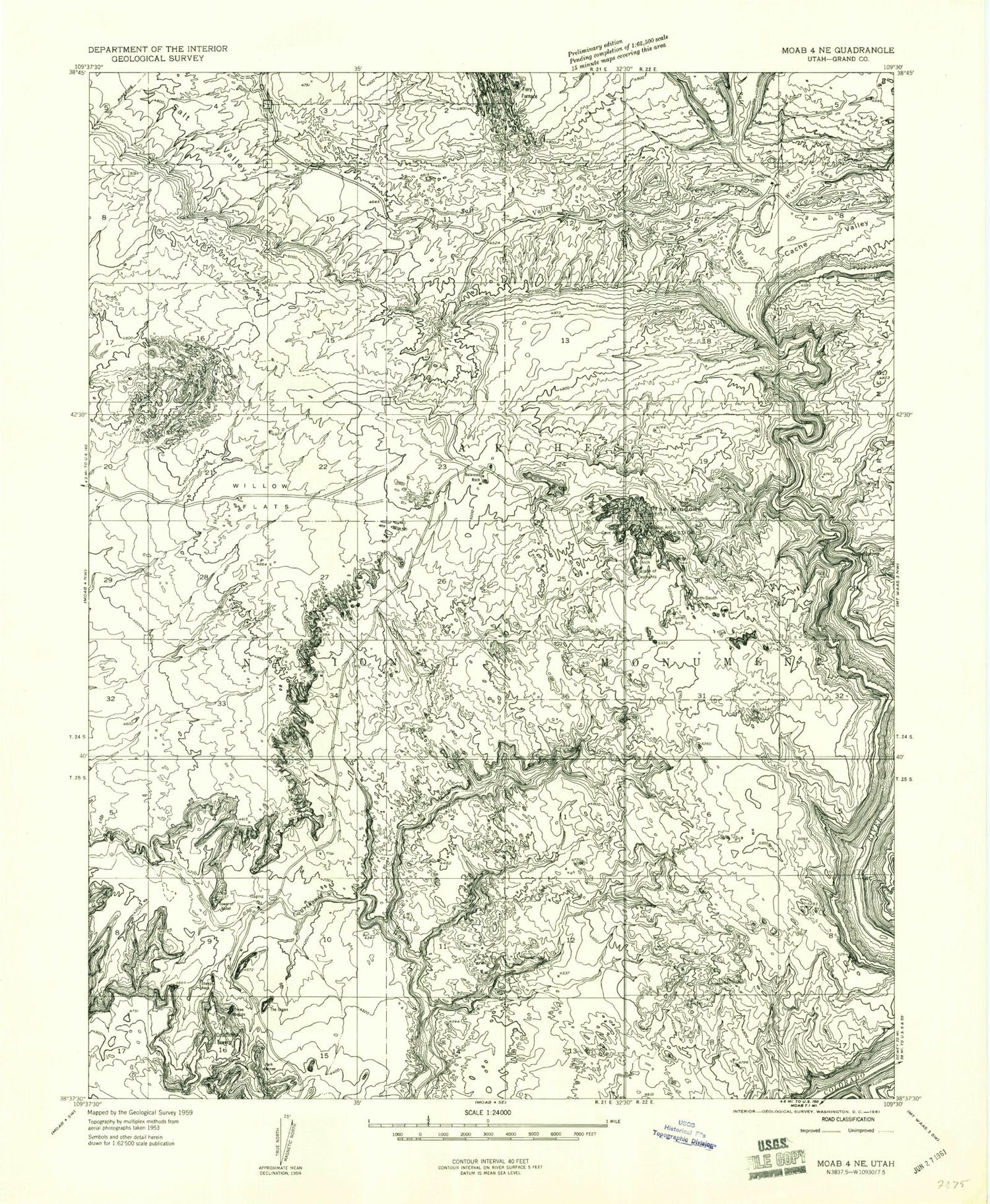 Classic USGS The Windows Section Utah 7.5'x7.5' Topo Map Image