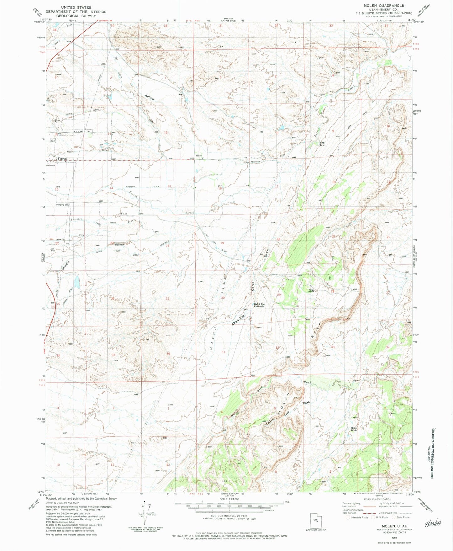 Classic USGS Molen Utah 7.5'x7.5' Topo Map Image
