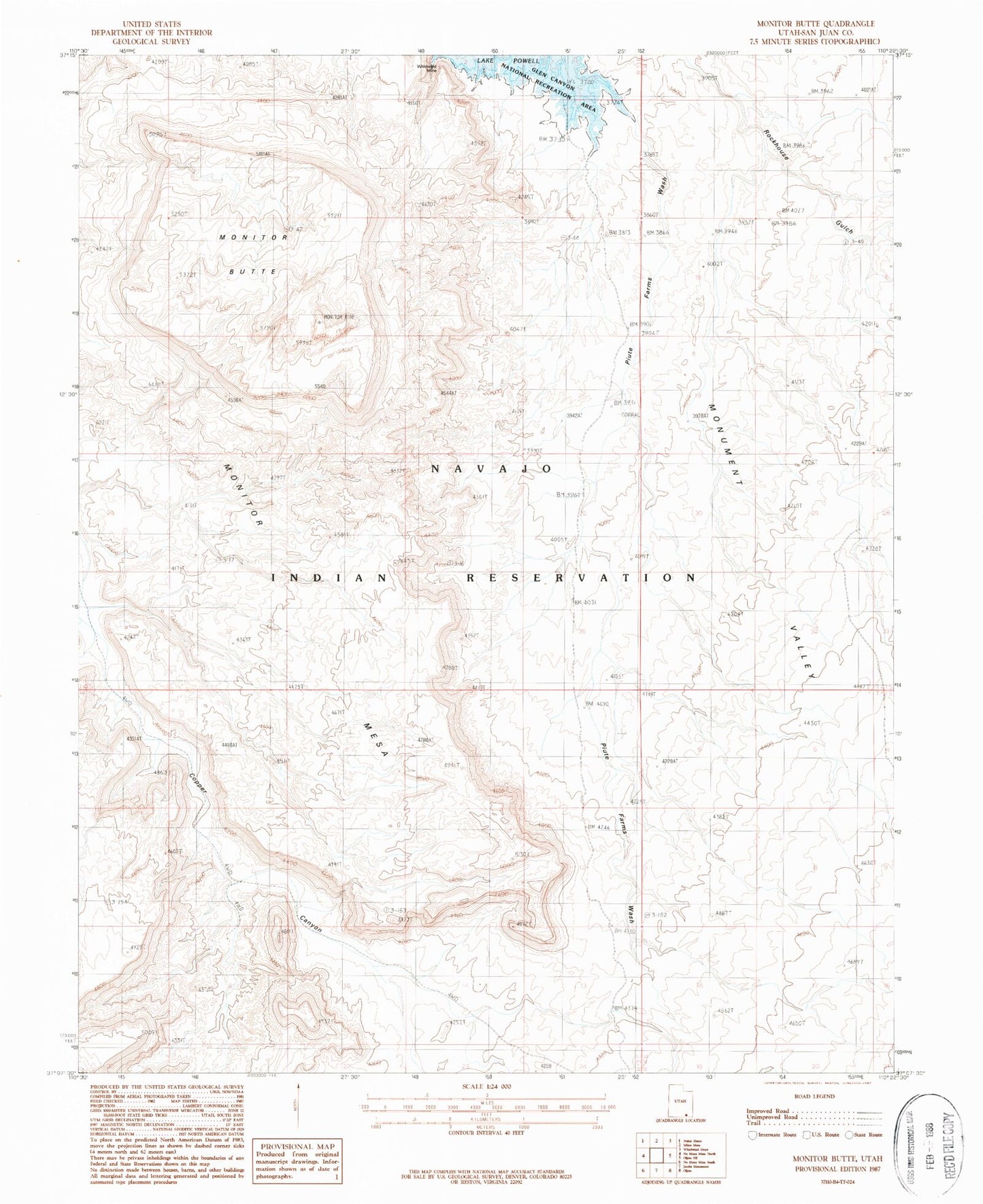 Classic USGS Monitor Butte Utah 7.5'x7.5' Topo Map Image