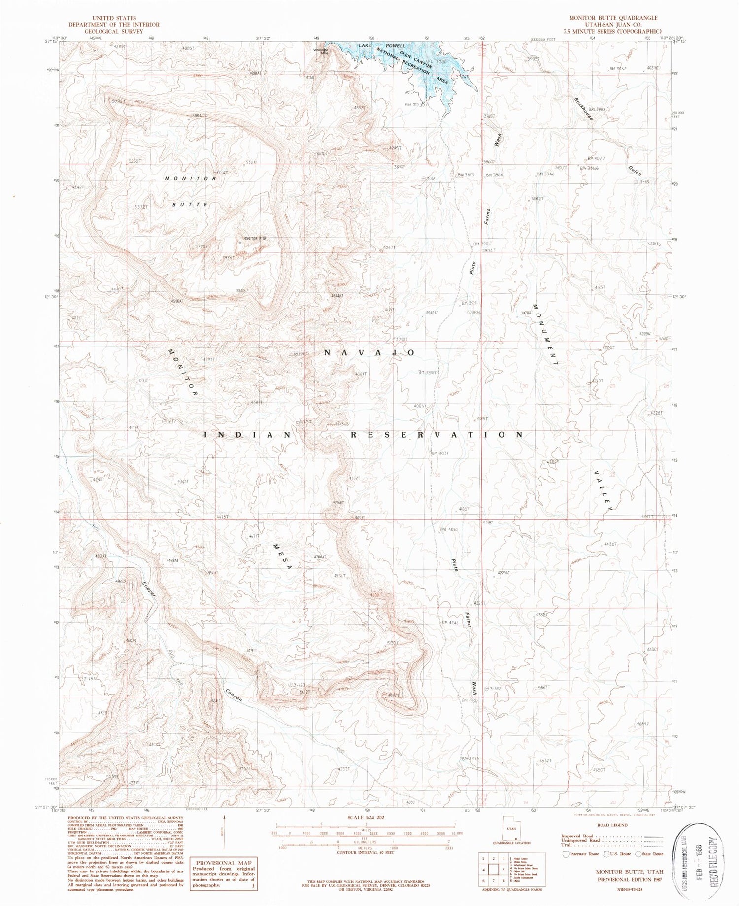 Classic USGS Monitor Butte Utah 7.5'x7.5' Topo Map Image
