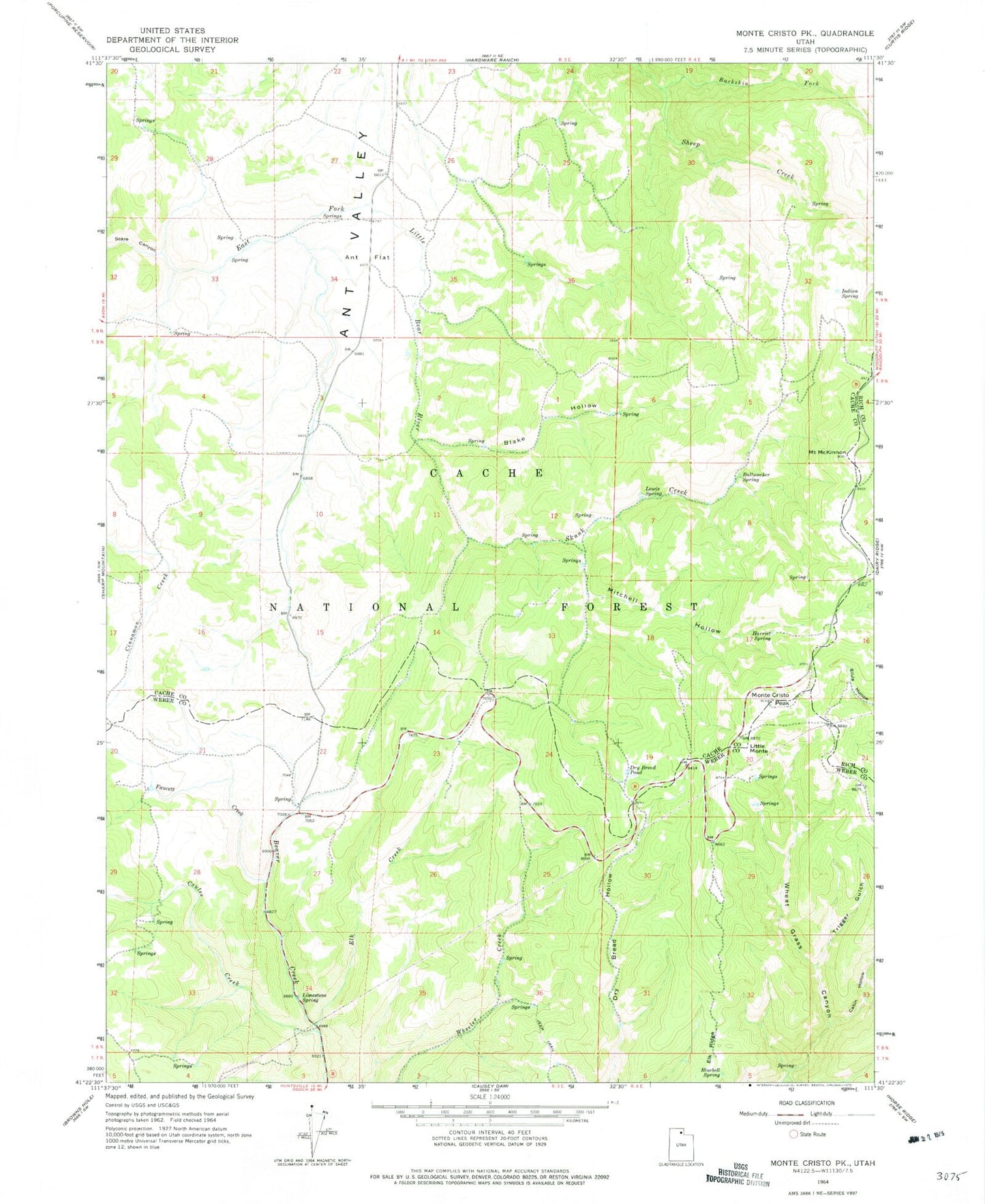Classic USGS Monte Cristo Peak Utah 7.5'x7.5' Topo Map Image
