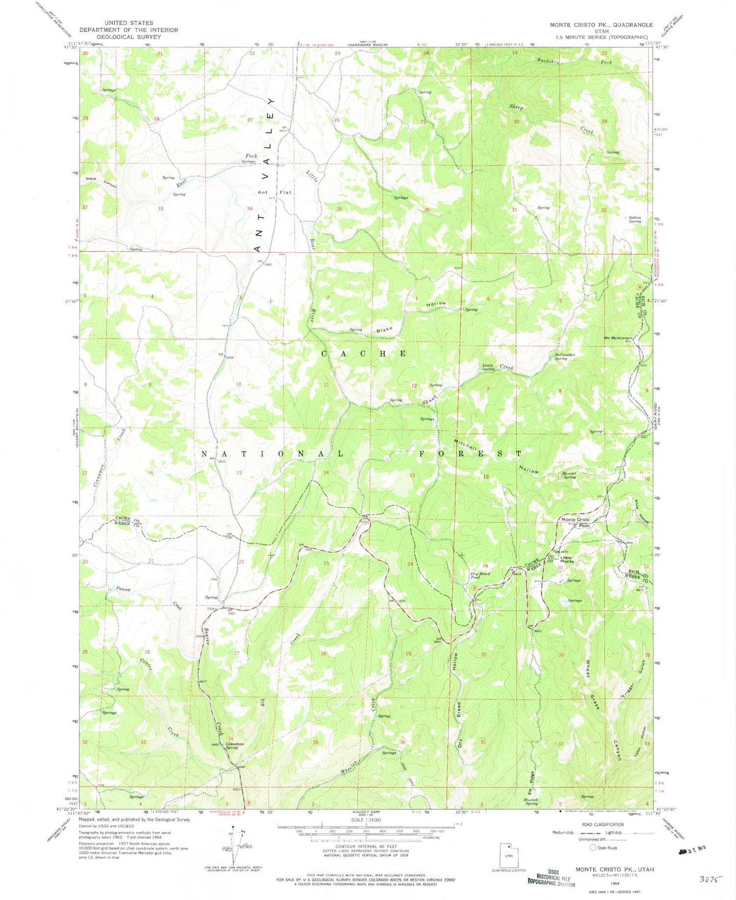 Classic USGS Monte Cristo Peak Utah 7.5'x7.5' Topo Map Image