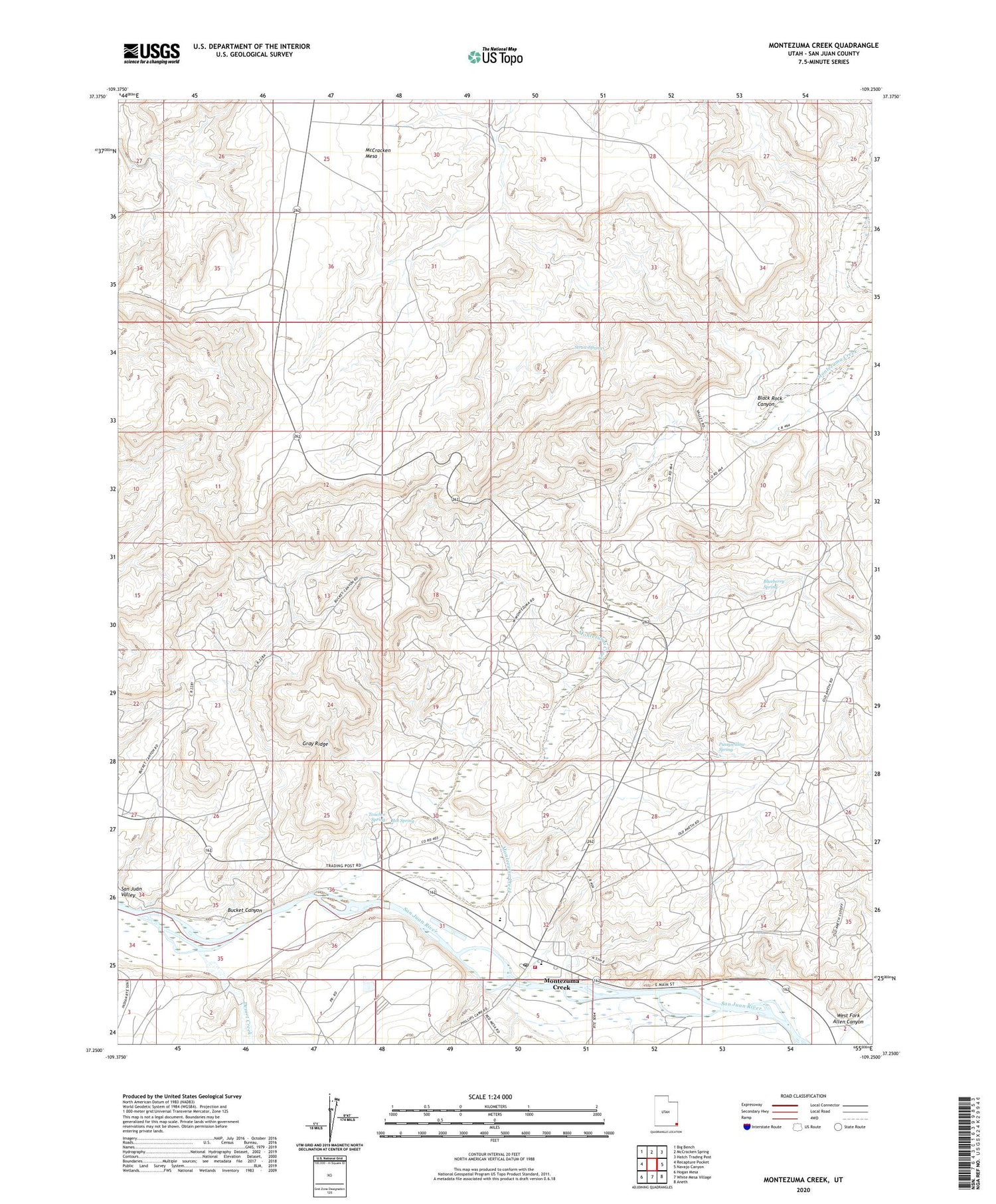 Montezuma Creek Utah US Topo Map Image