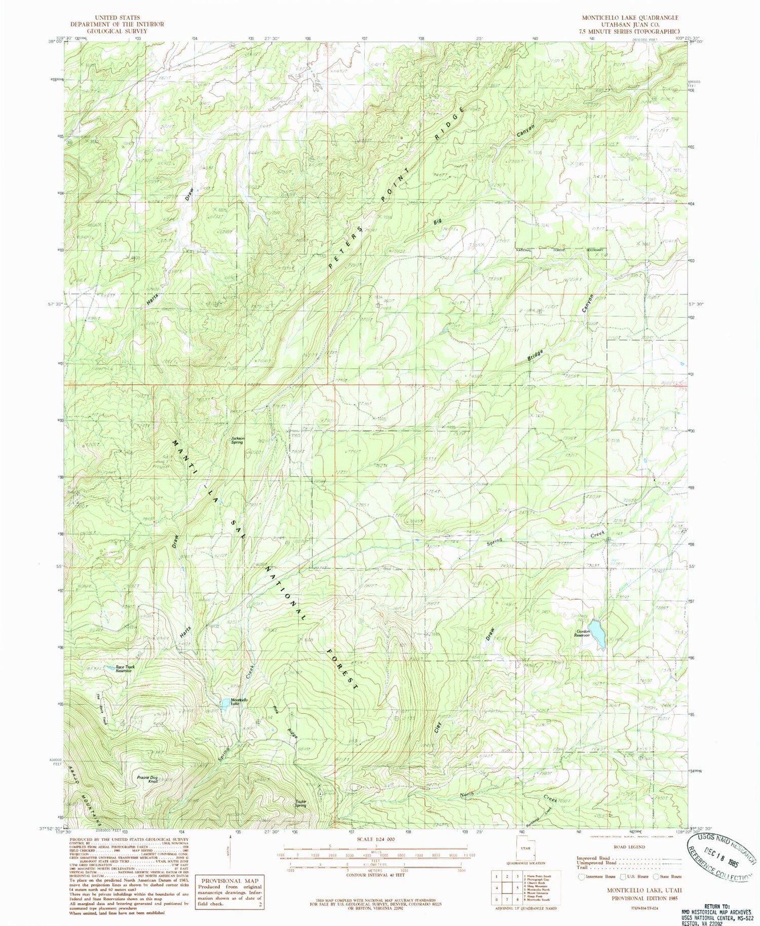 Classic USGS Monticello Lake Utah 7.5'x7.5' Topo Map Image