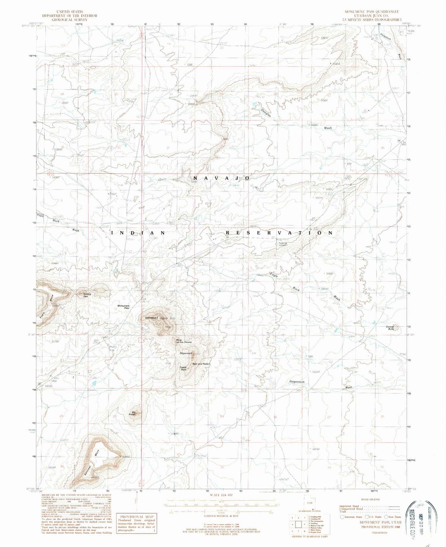 Classic USGS Monument Pass Utah 7.5'x7.5' Topo Map Image