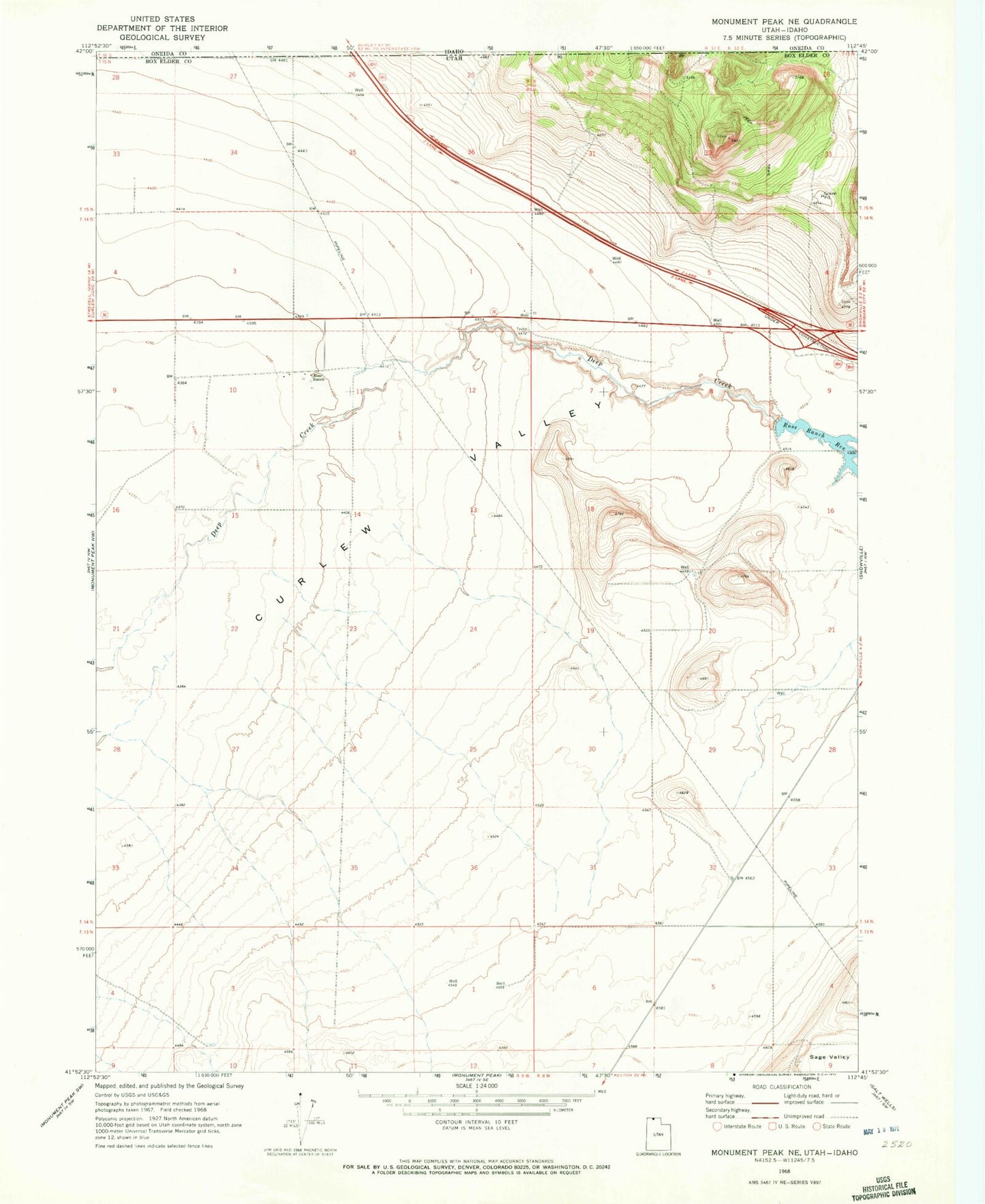 Classic USGS Monument Peak NE Utah 7.5'x7.5' Topo Map Image
