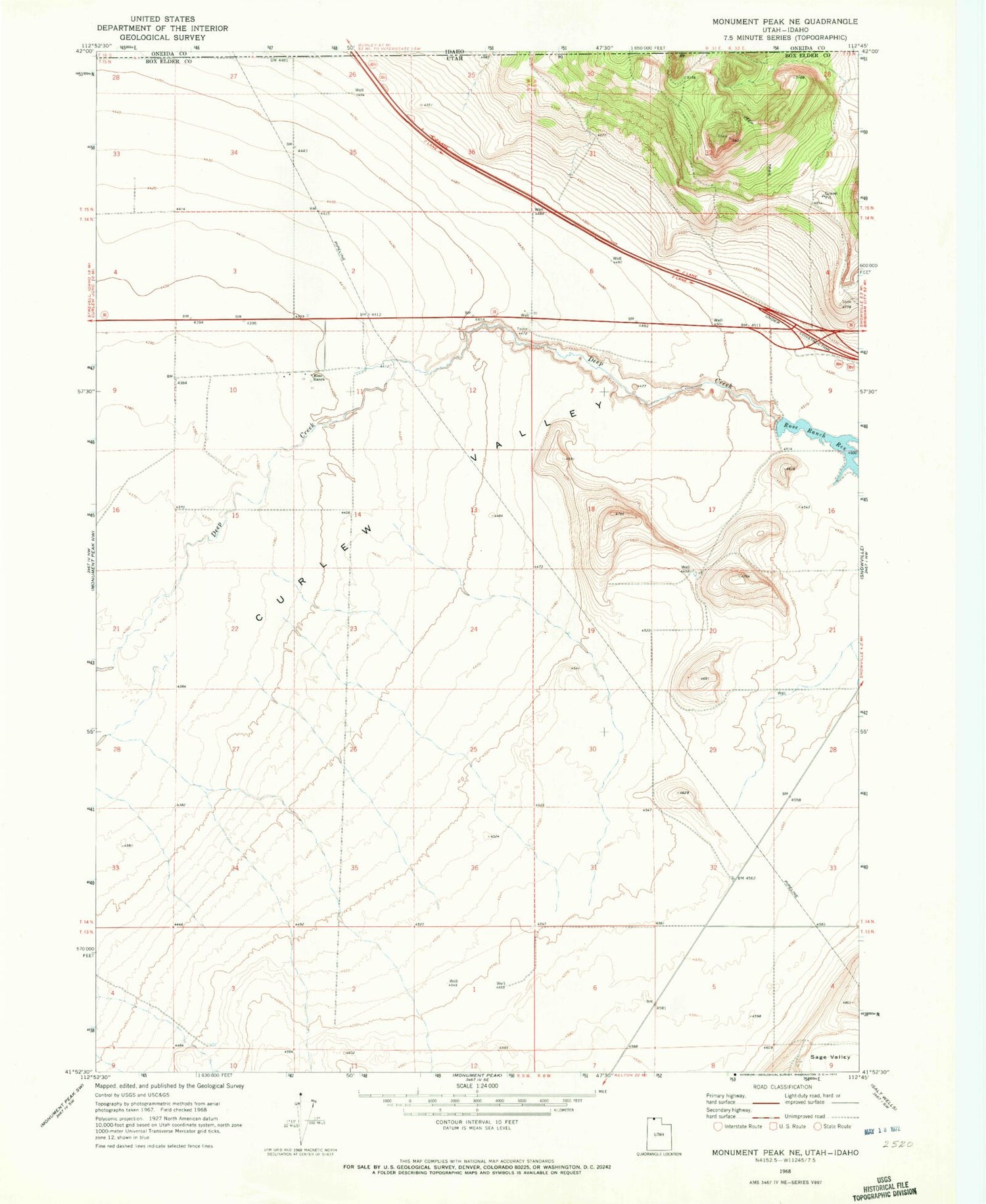 Classic USGS Monument Peak NE Utah 7.5'x7.5' Topo Map Image