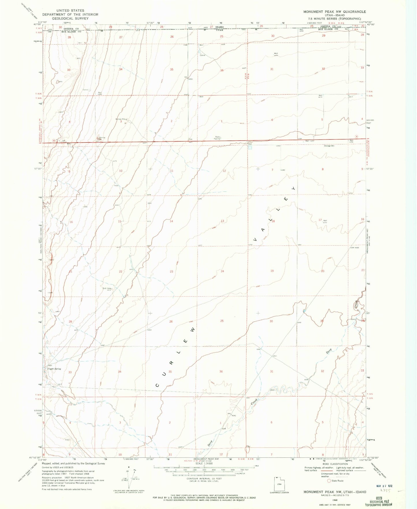 Classic USGS Monument Peak NW Utah 7.5'x7.5' Topo Map Image