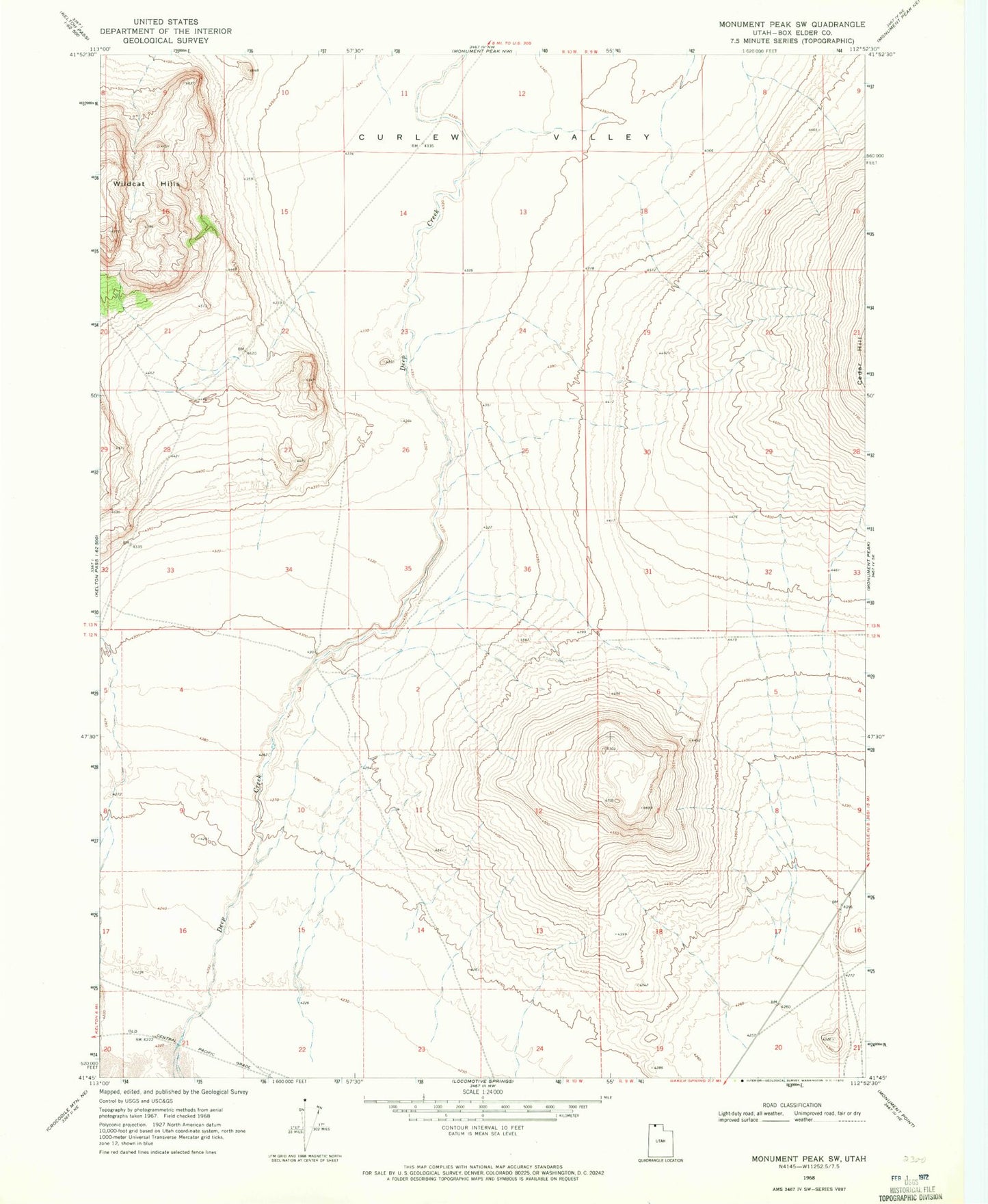 Classic USGS Monument Peak SW Utah 7.5'x7.5' Topo Map Image
