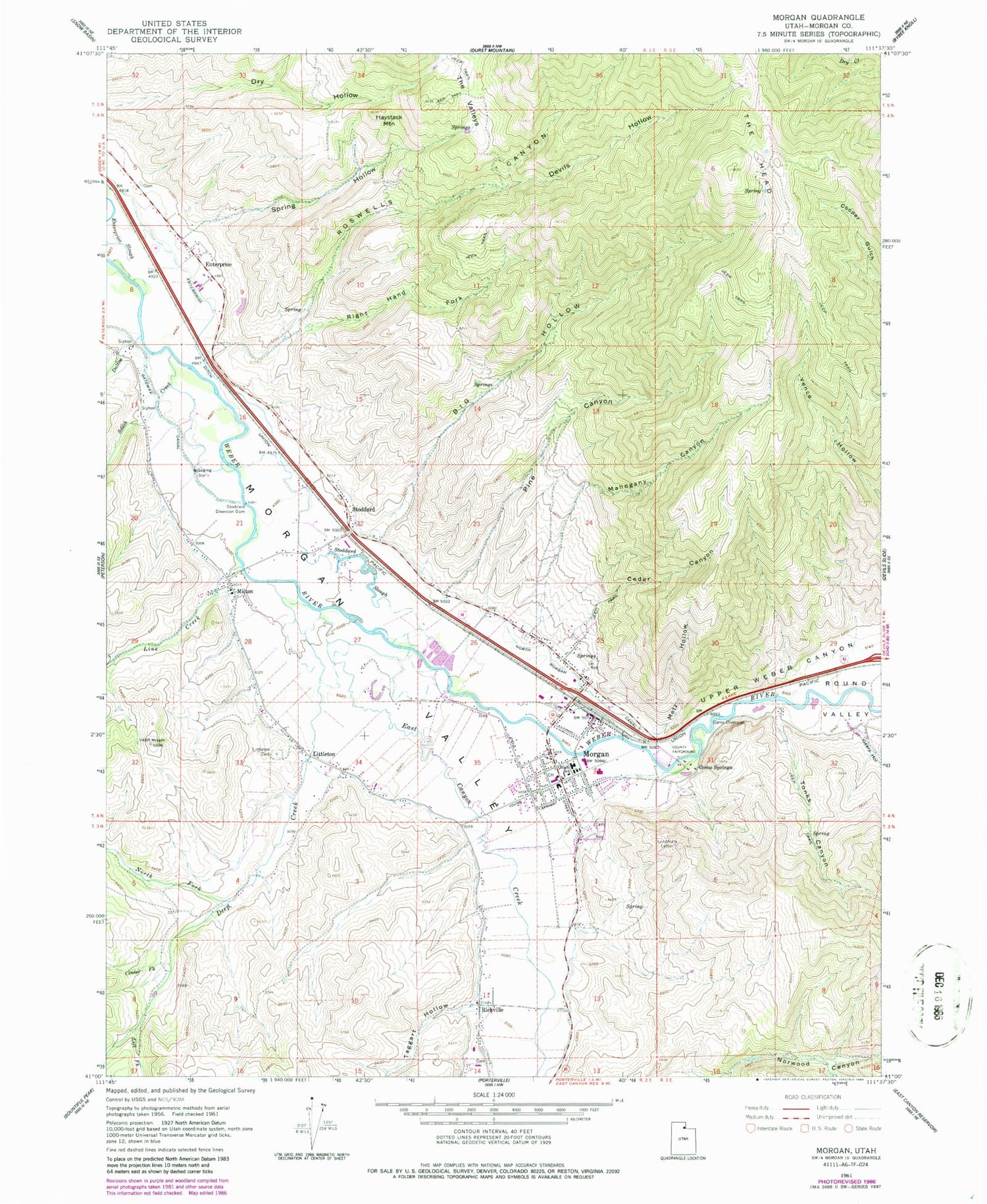 Classic USGS Morgan Utah 7.5'x7.5' Topo Map Image