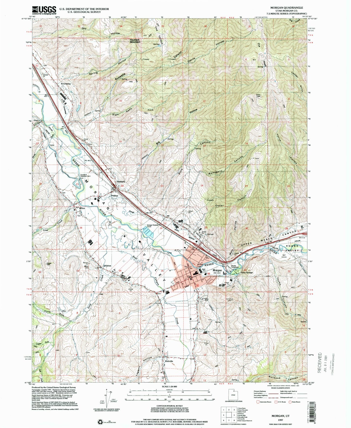 Classic USGS Morgan Utah 7.5'x7.5' Topo Map Image