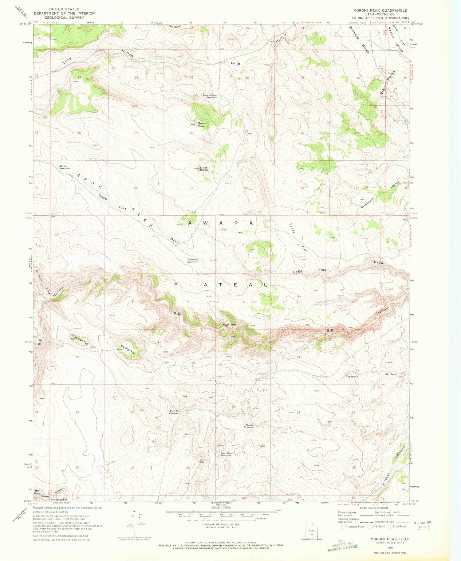 Classic USGS Moroni Peak Utah 7.5'x7.5' Topo Map Image