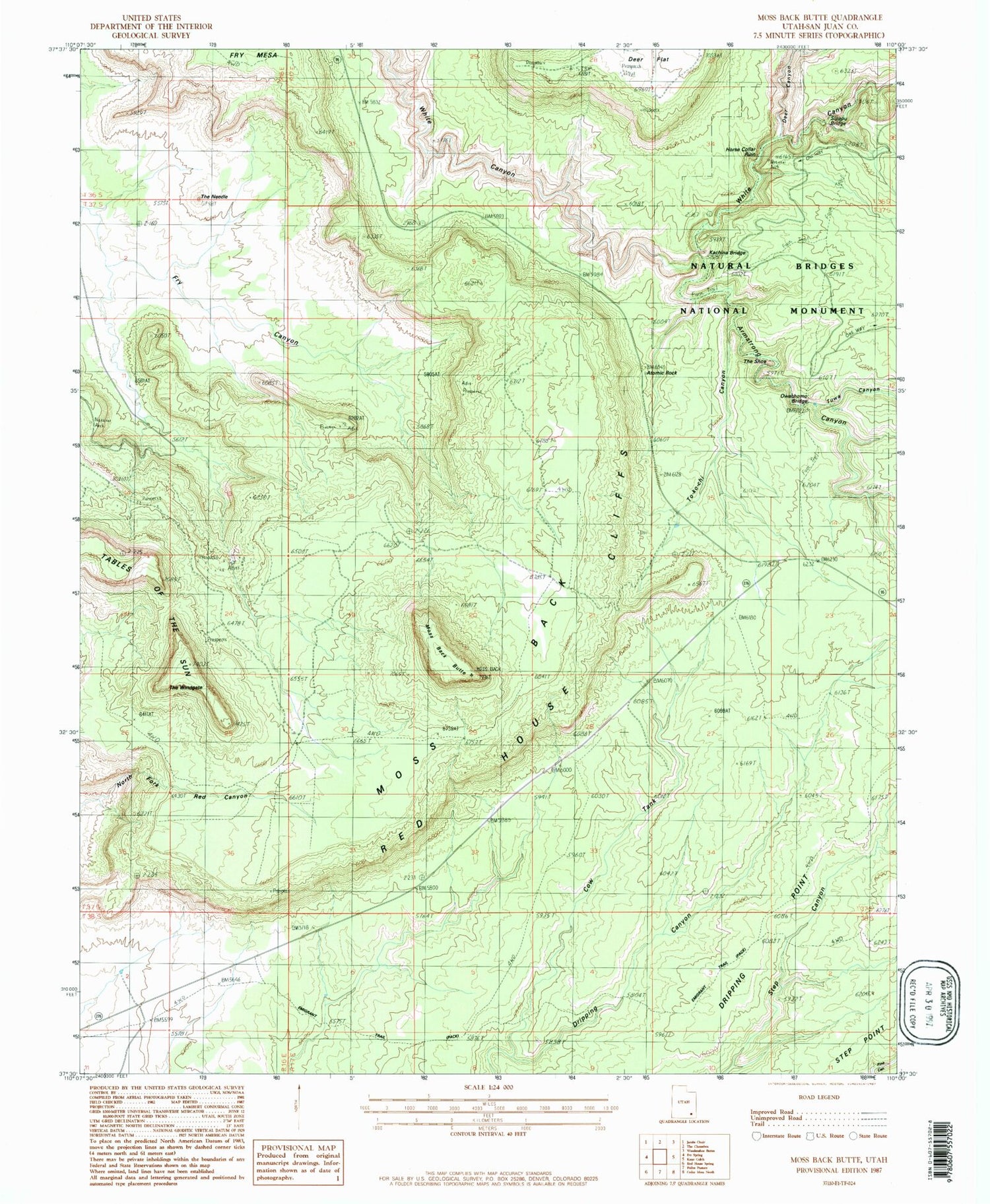 Classic USGS Moss Back Butte Utah 7.5'x7.5' Topo Map Image