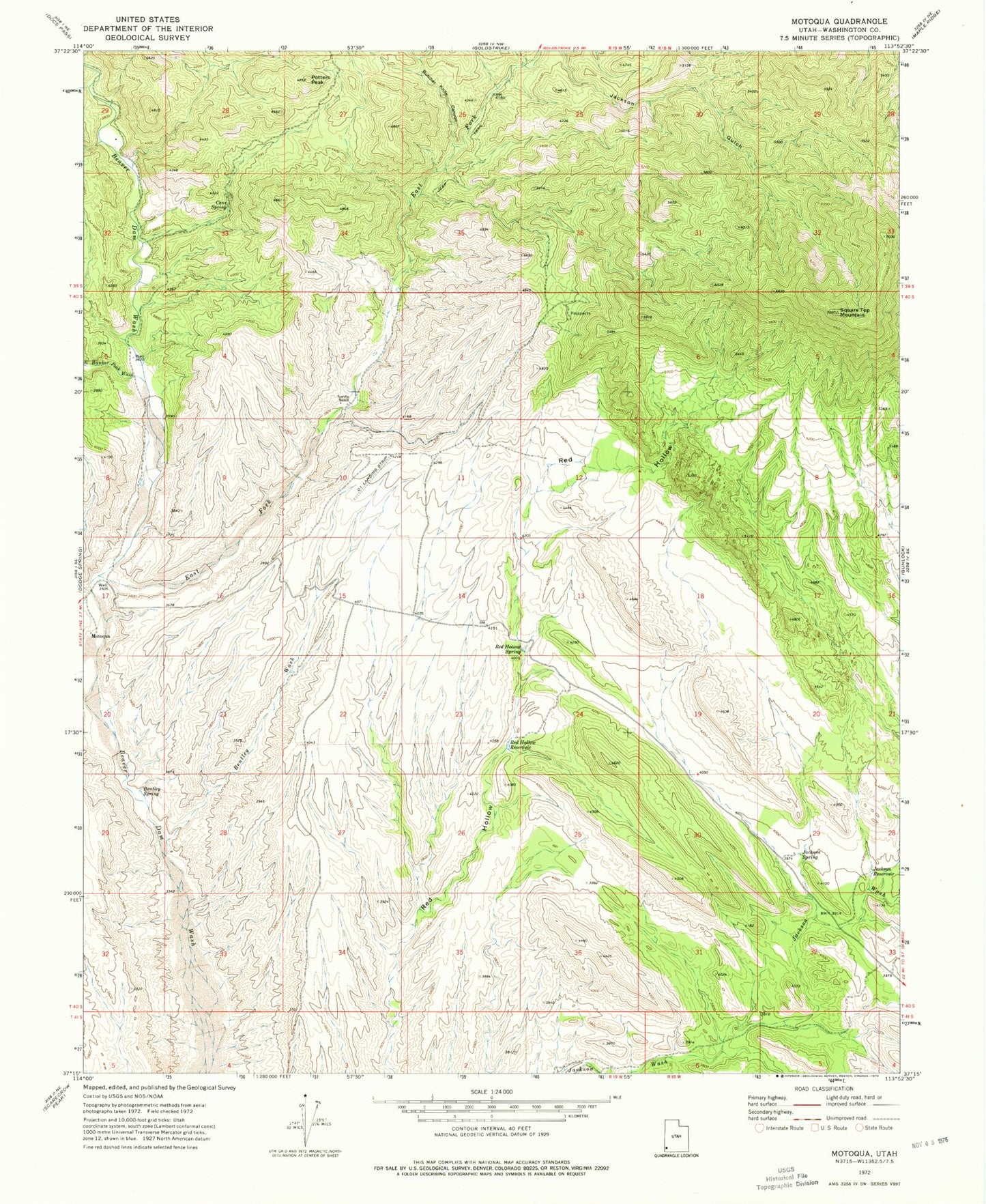 Classic USGS Motoqua Utah 7.5'x7.5' Topo Map Image
