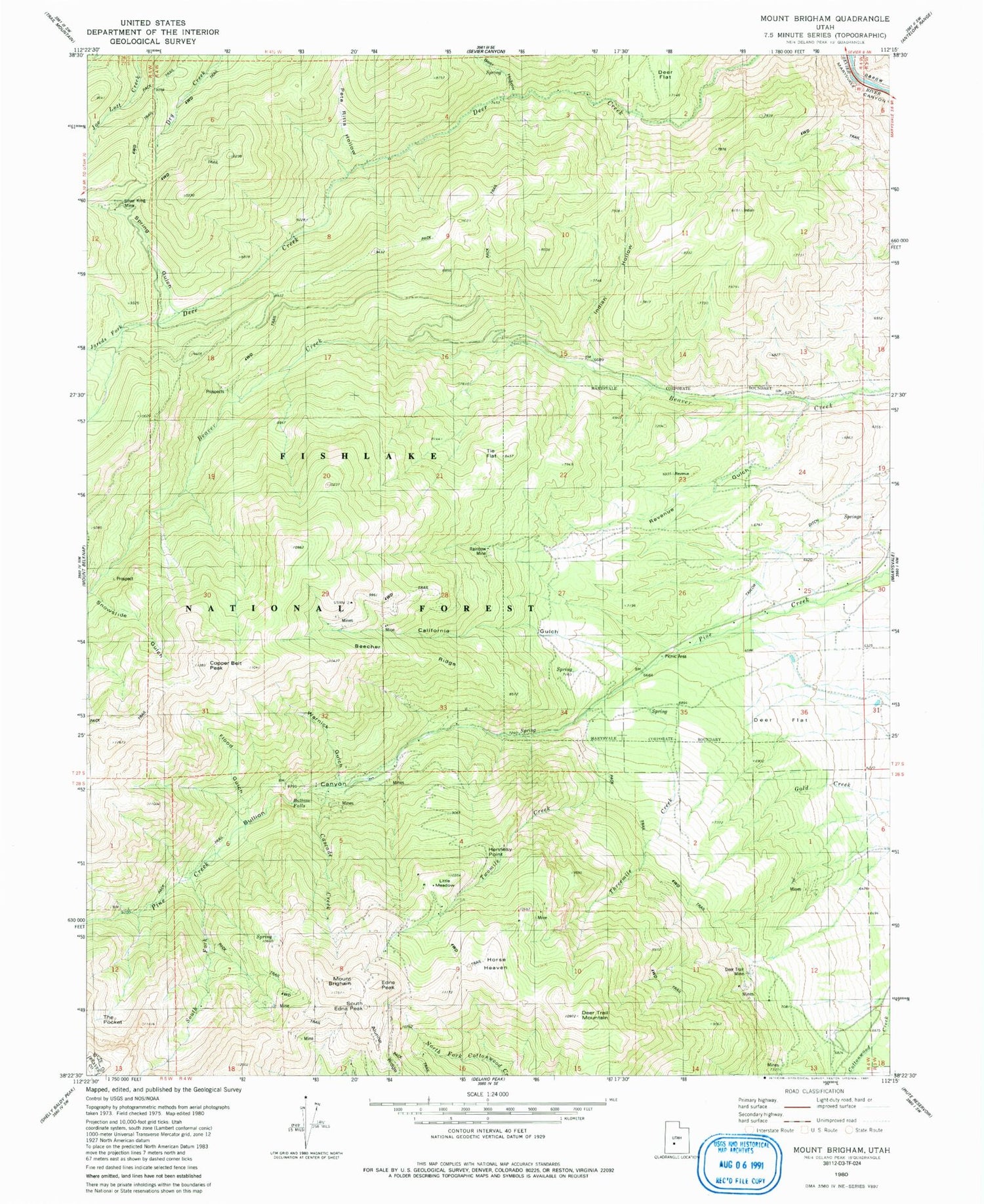 Classic USGS Mount Brigham Utah 7.5'x7.5' Topo Map Image