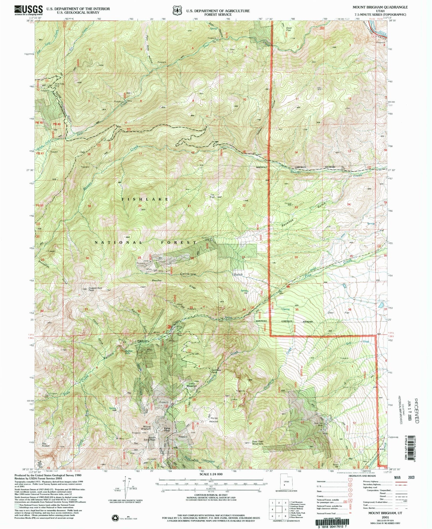 Classic USGS Mount Brigham Utah 7.5'x7.5' Topo Map Image