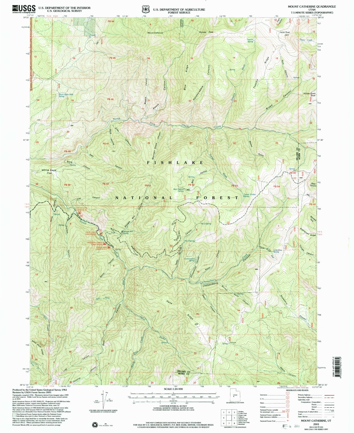 Classic USGS Mount Catherine Utah 7.5'x7.5' Topo Map Image