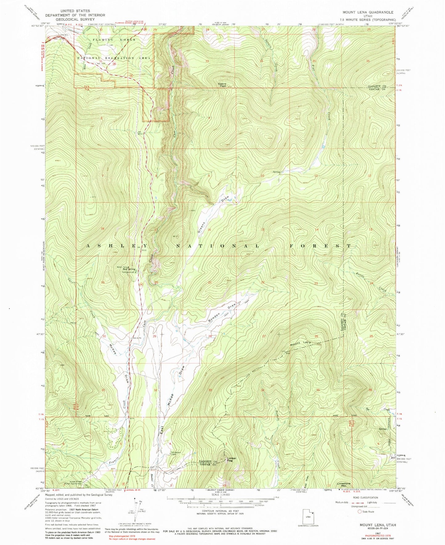 Classic USGS Mount Lena Utah 7.5'x7.5' Topo Map Image