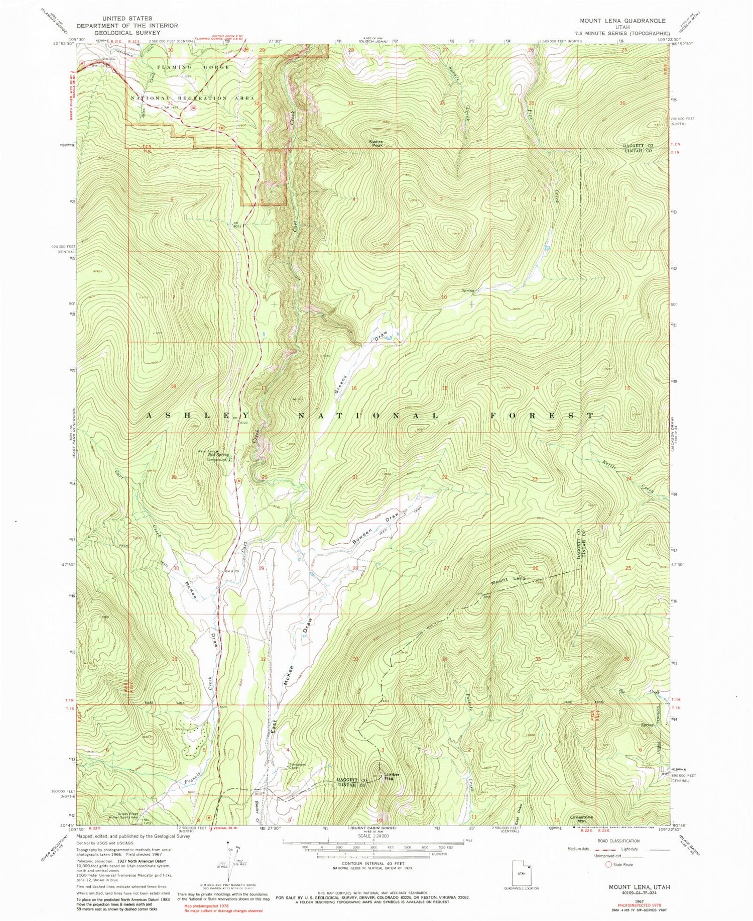 Classic USGS Mount Lena Utah 7.5'x7.5' Topo Map Image