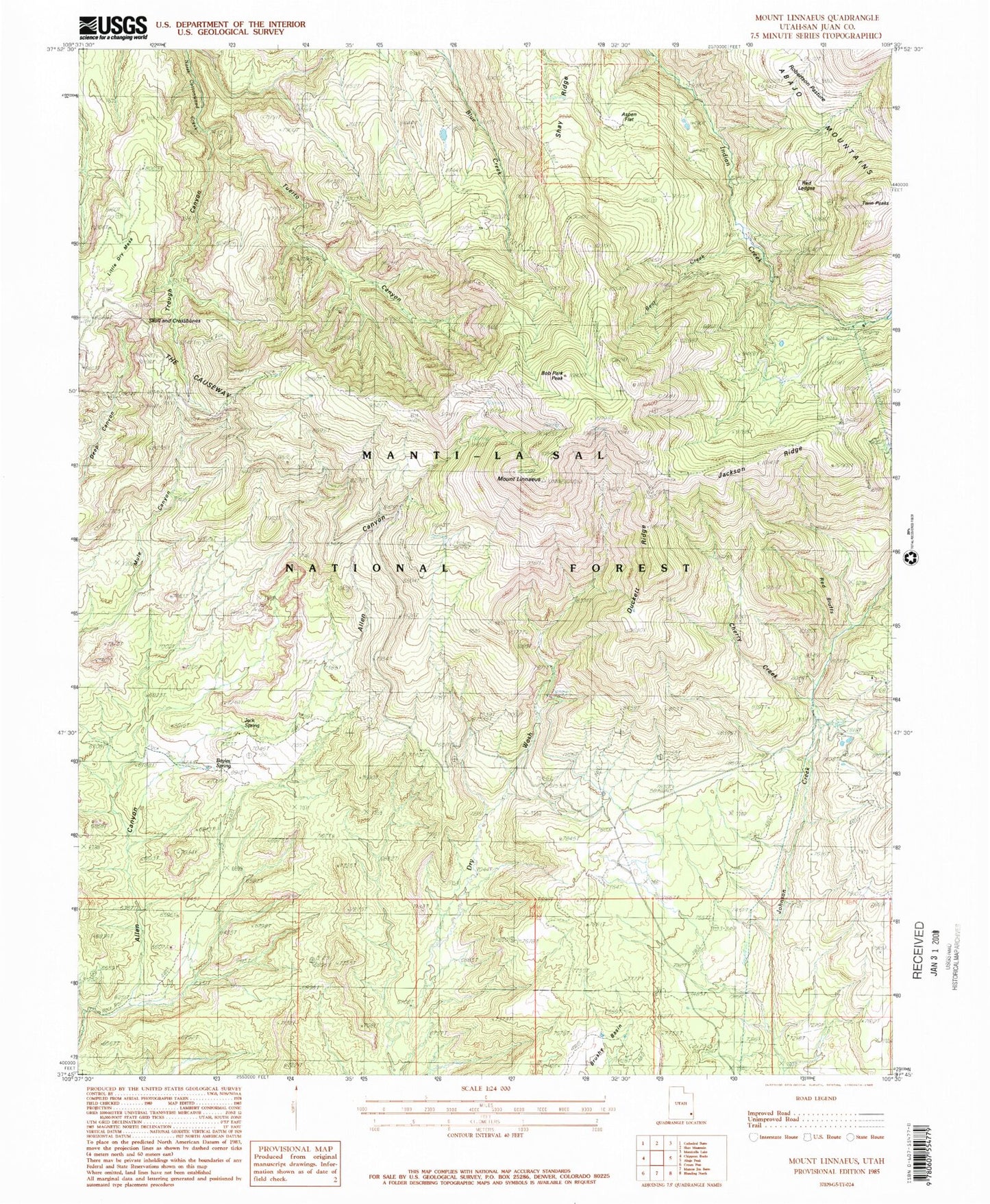 Classic USGS Mount Linnaeus Utah 7.5'x7.5' Topo Map Image