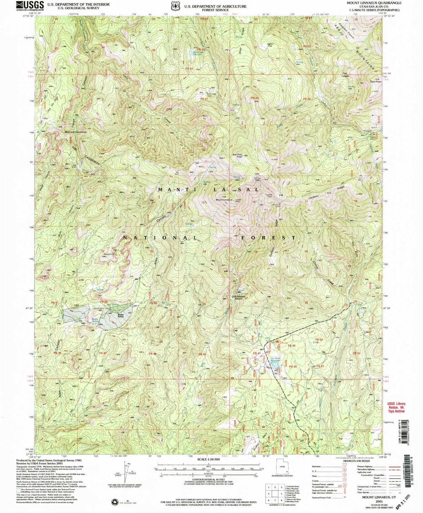 Classic USGS Mount Linnaeus Utah 7.5'x7.5' Topo Map Image