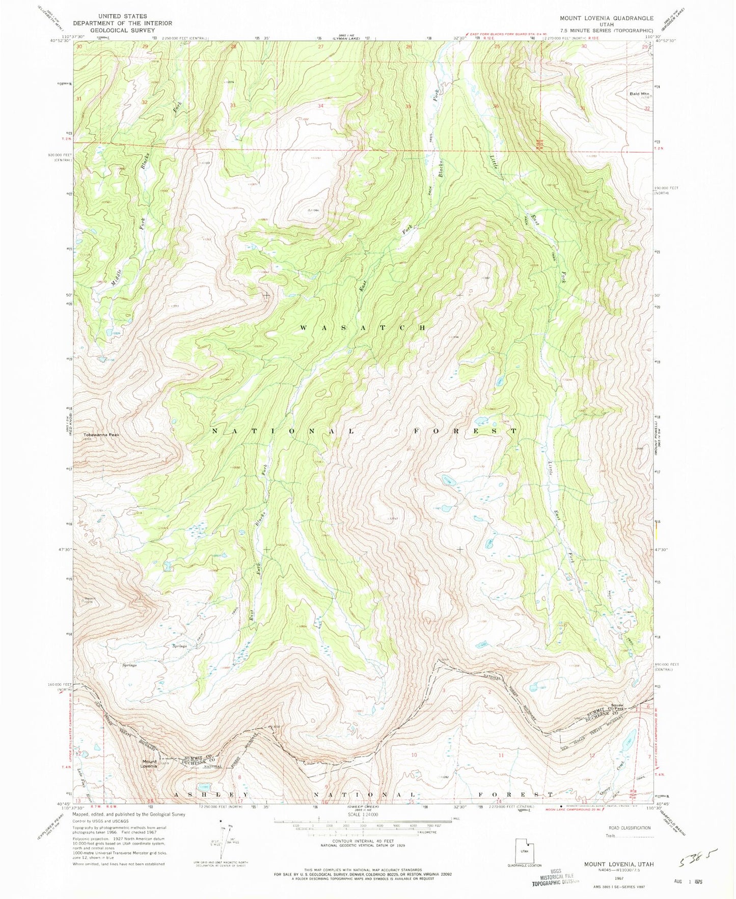 Classic USGS Mount Lovenia Utah 7.5'x7.5' Topo Map Image