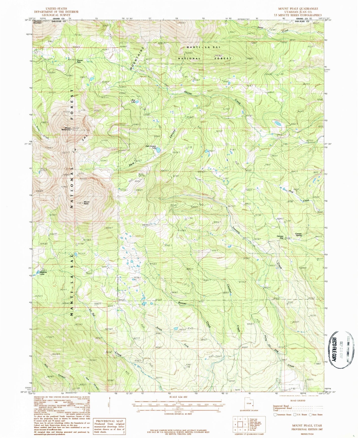 Classic USGS Mount Peale Utah 7.5'x7.5' Topo Map Image