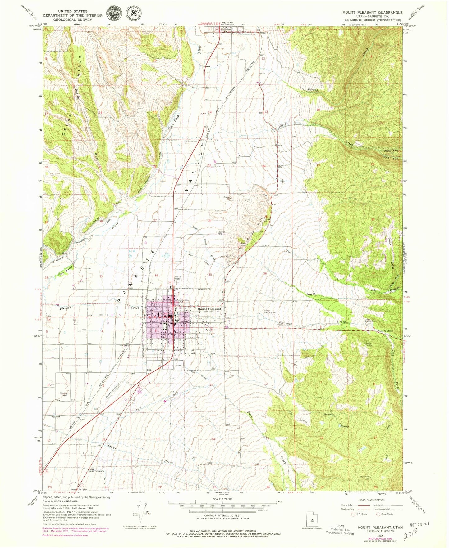 Classic USGS Mount Pleasant Utah 7.5'x7.5' Topo Map Image