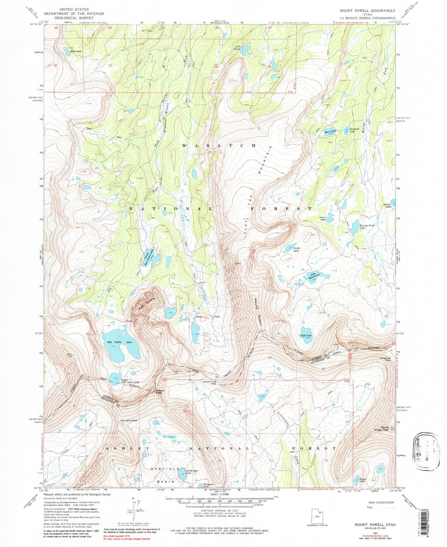 USGS Classic Mount Powell Utah 7.5'x7.5' Topo Map Image
