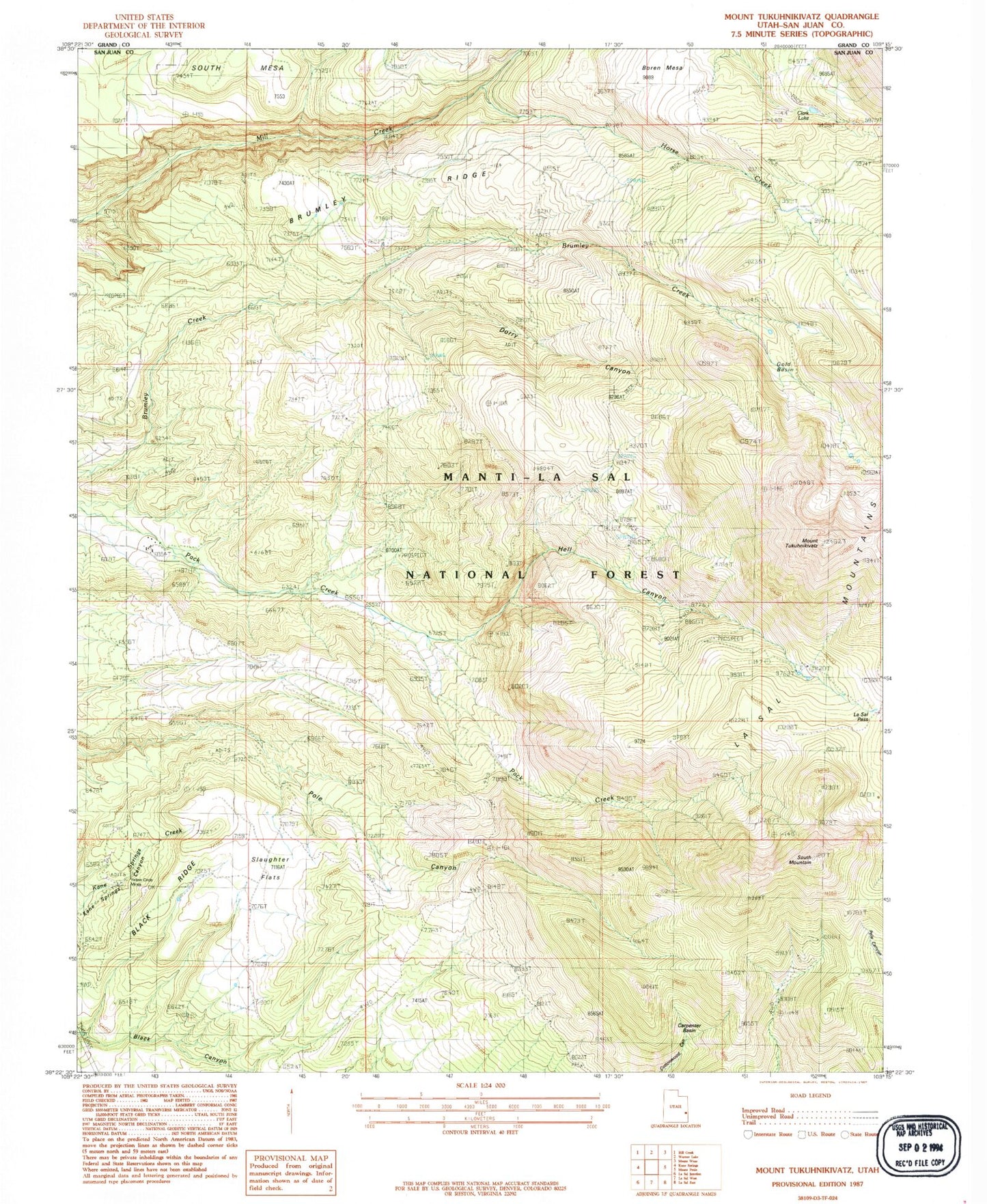 Classic USGS Mount Tukuhnikivatz Utah 7.5'x7.5' Topo Map Image