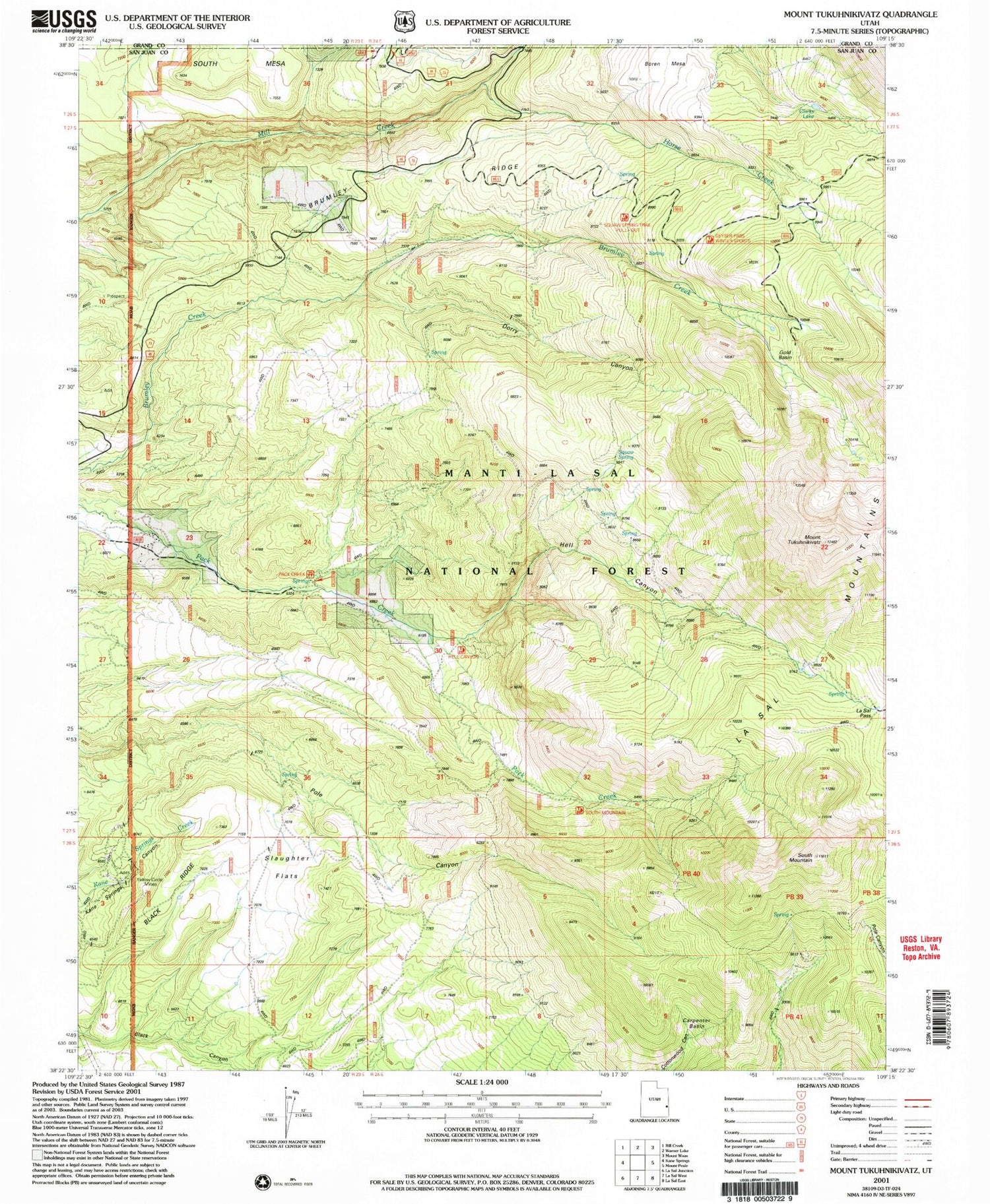 Classic USGS Mount Tukuhnikivatz Utah 7.5'x7.5' Topo Map Image