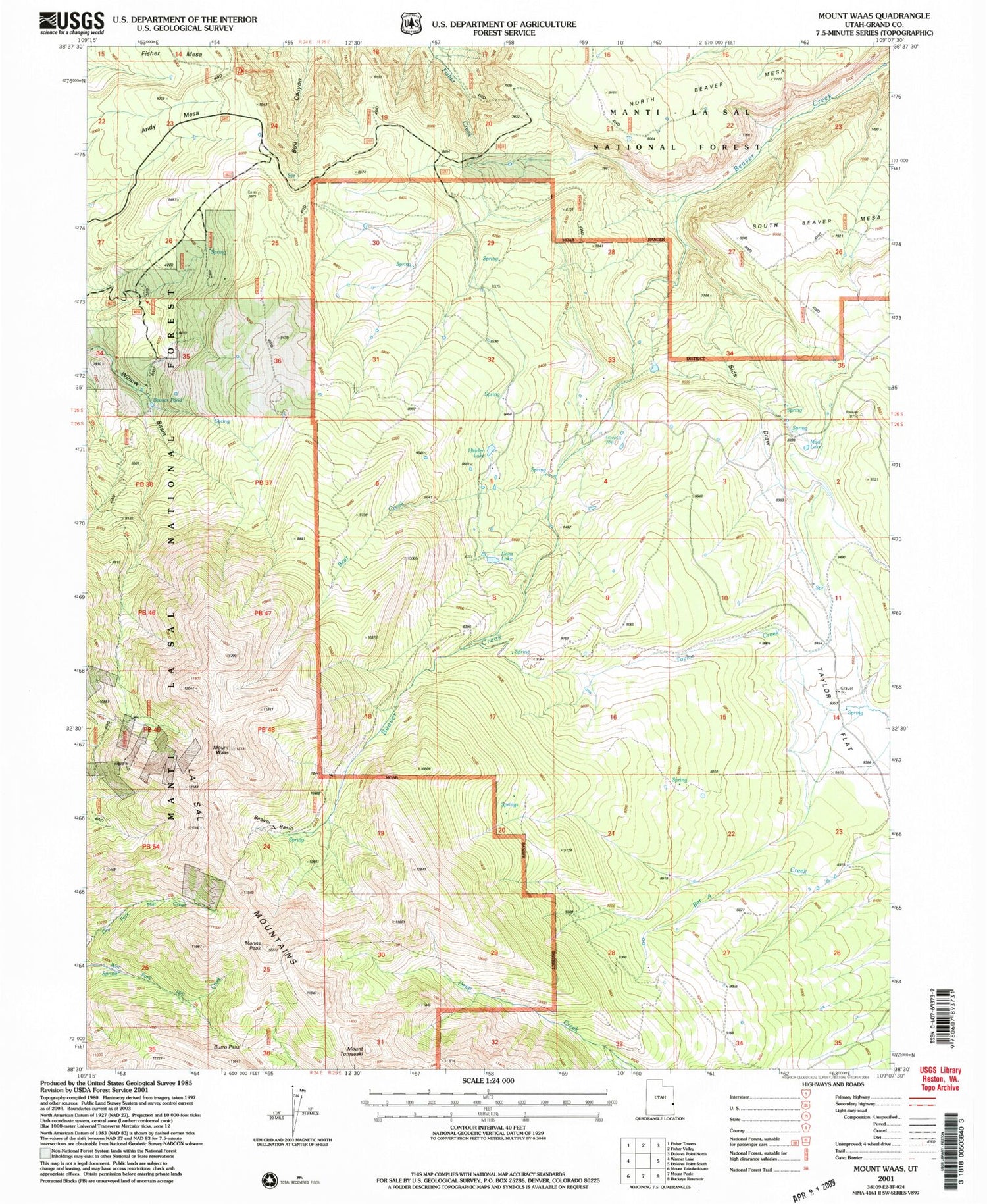 Classic USGS Mount Waas Utah 7.5'x7.5' Topo Map Image