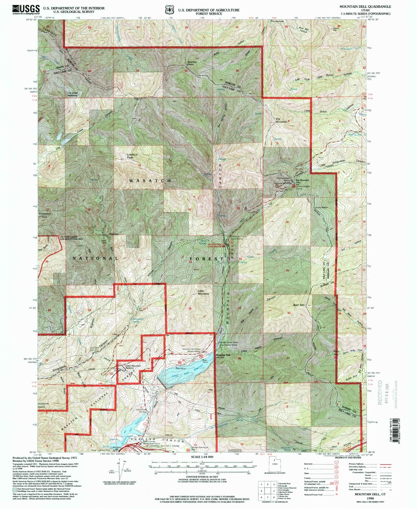 Classic USGS Mountain Dell Utah 7.5'x7.5' Topo Map Image