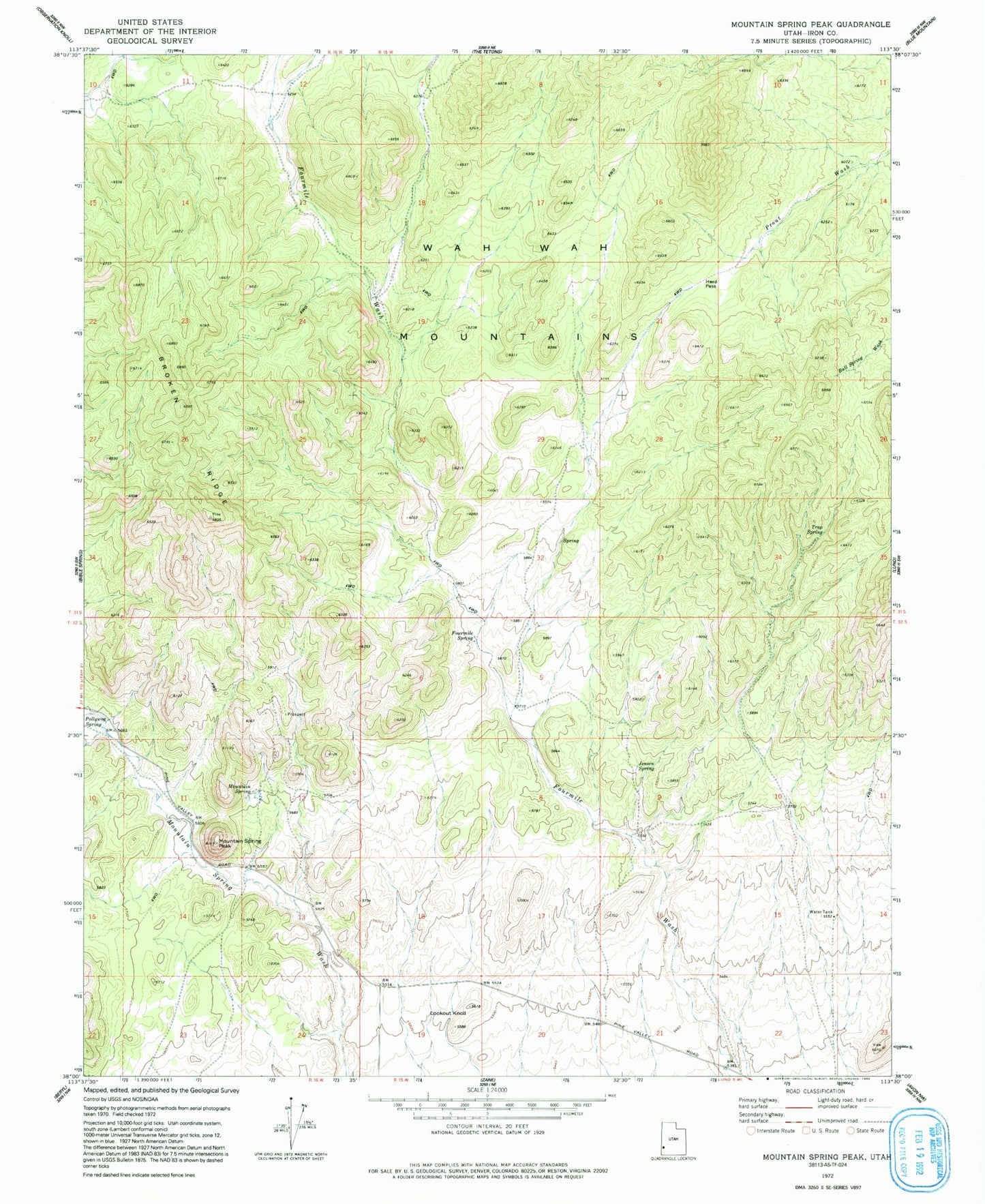 Classic USGS Mountain Spring Peak Utah 7.5'x7.5' Topo Map Image