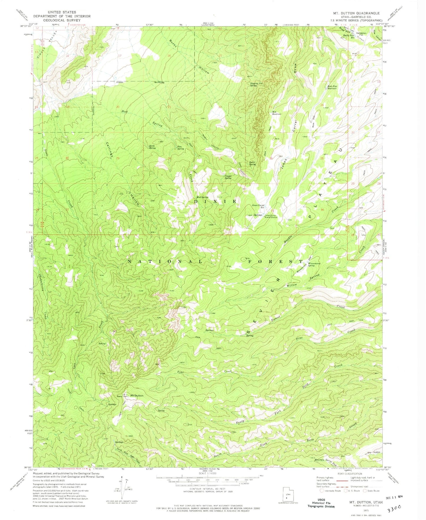 Classic USGS Mount Dutton Utah 7.5'x7.5' Topo Map Image