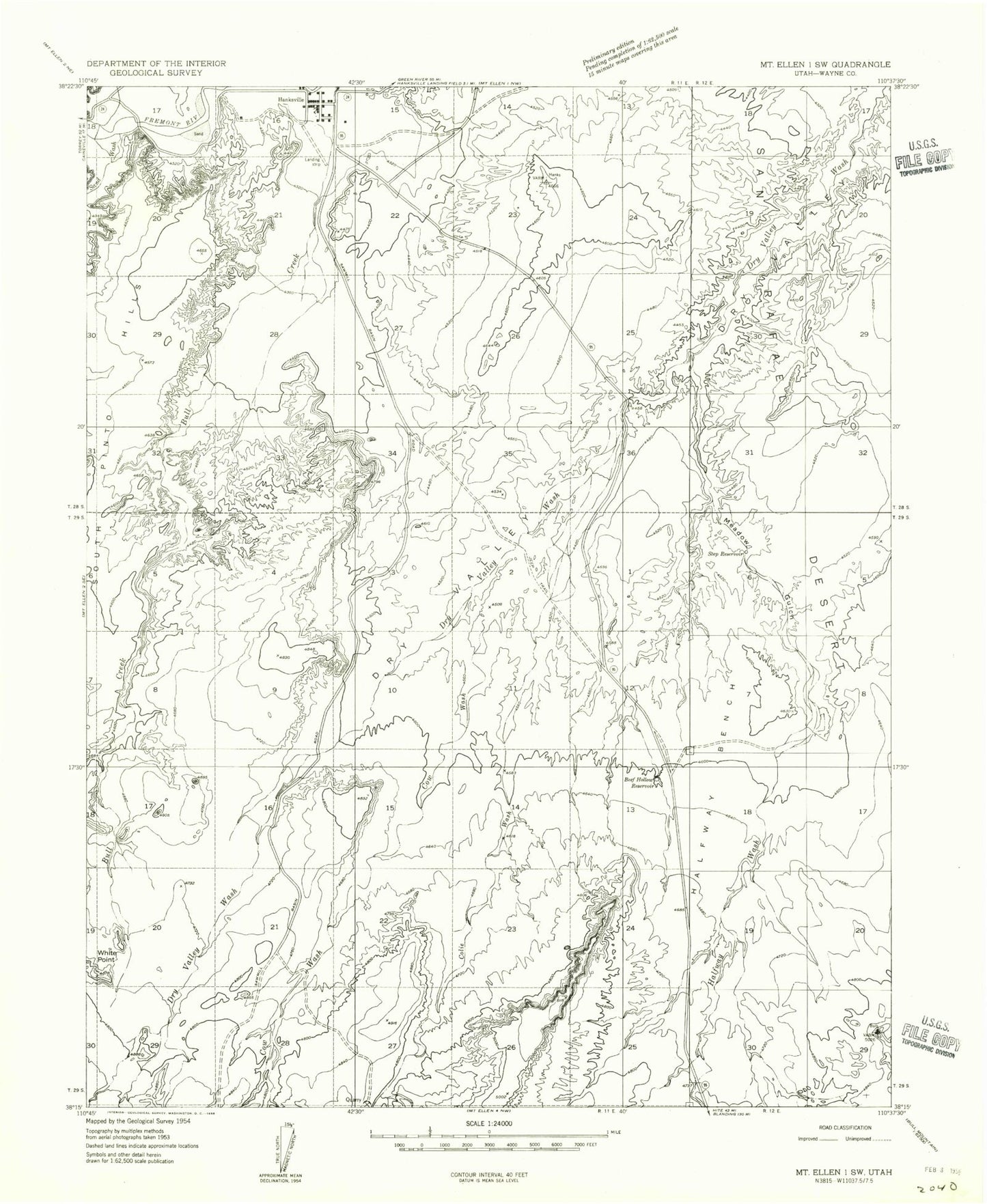 Classic USGS Hanksville Utah 7.5'x7.5' Topo Map Image
