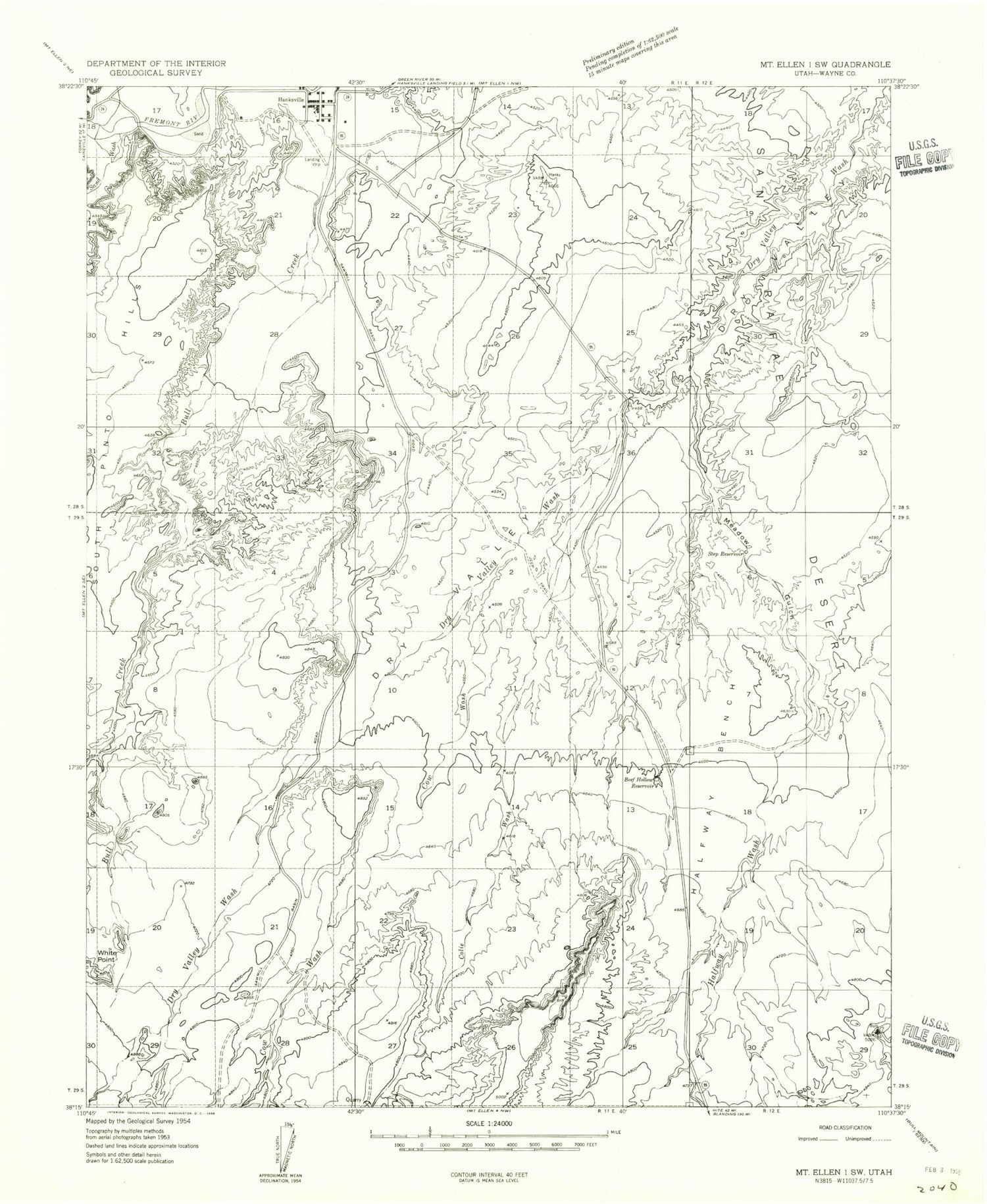Classic USGS Hanksville Utah 7.5'x7.5' Topo Map Image