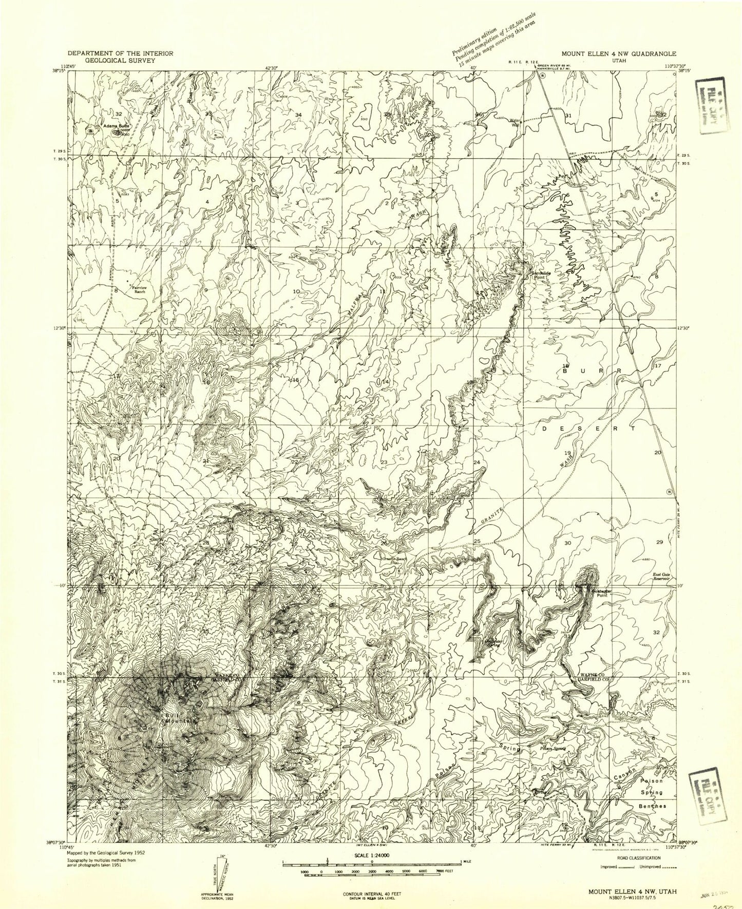 Classic USGS Bull Mountain Utah 7.5'x7.5' Topo Map Image