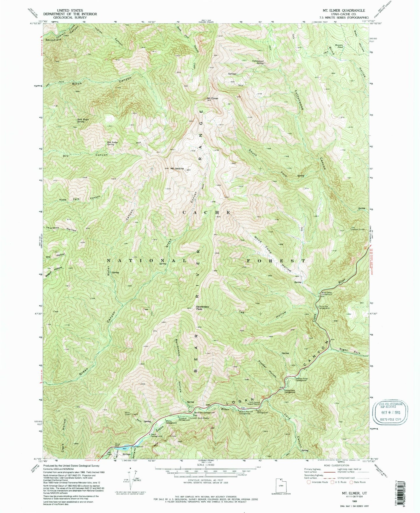 Classic USGS Mount Elmer Utah 7.5'x7.5' Topo Map Image