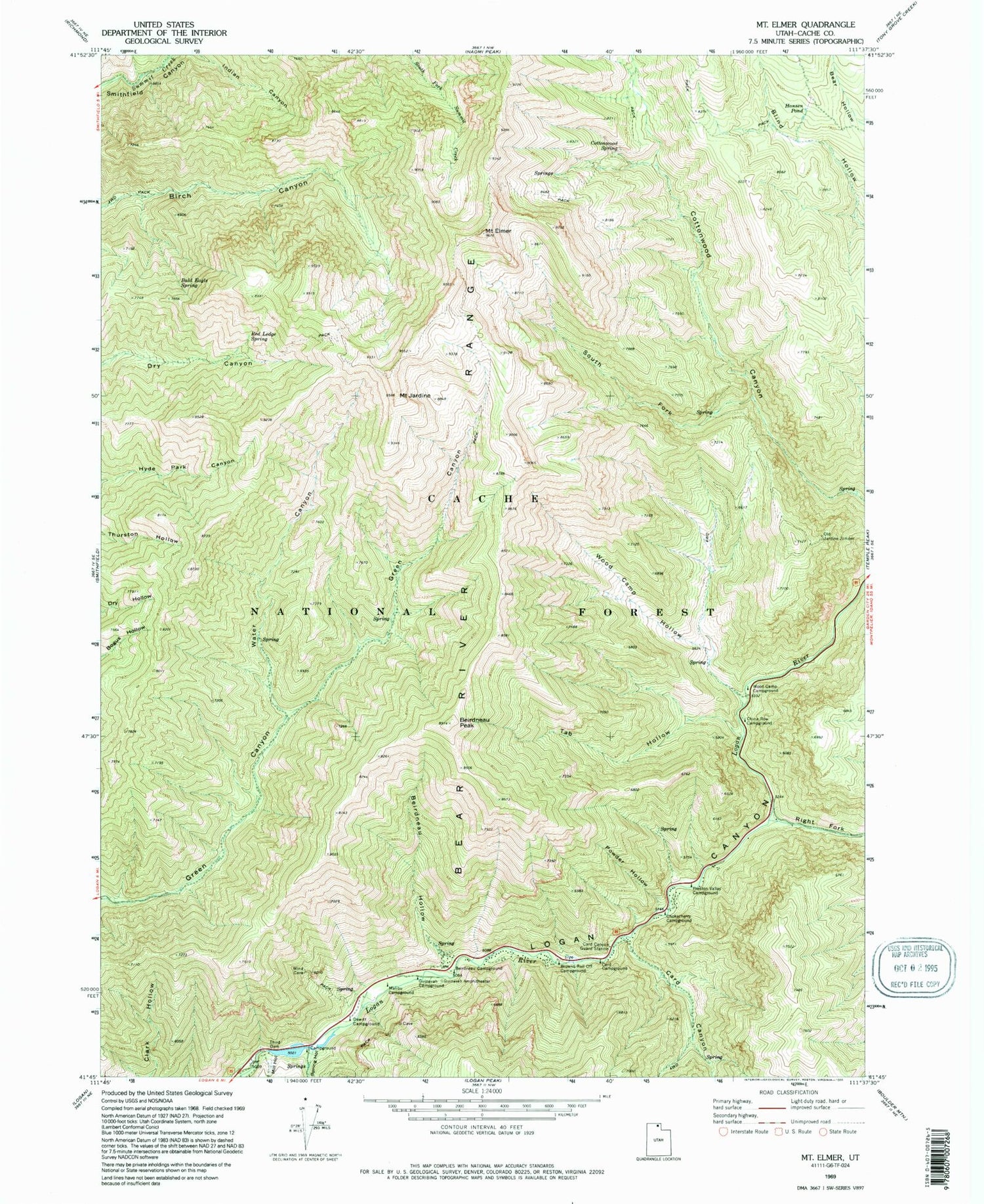 Classic USGS Mount Elmer Utah 7.5'x7.5' Topo Map Image