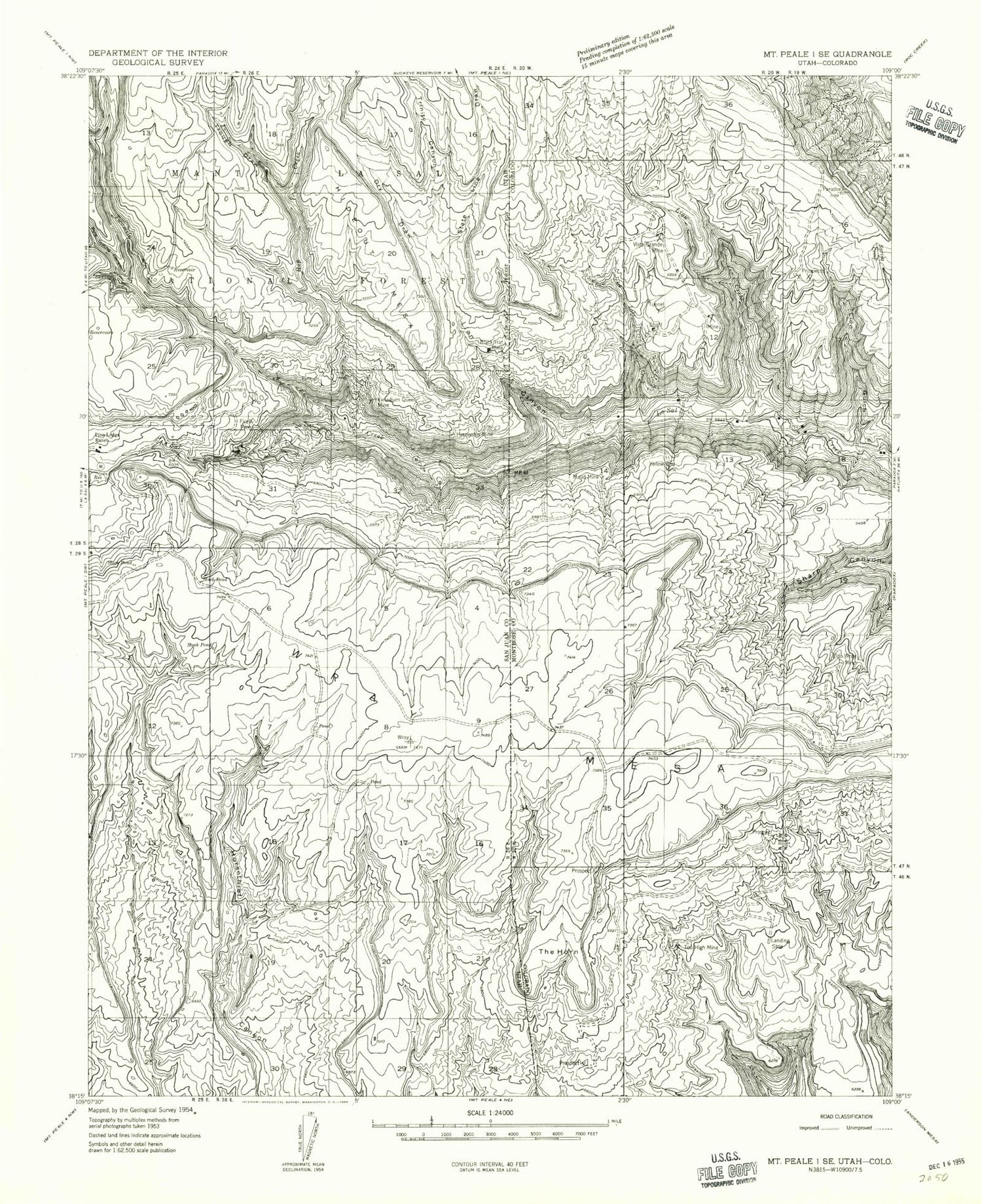 Classic USGS Ray Mesa Utah 7.5'x7.5' Topo Map Image