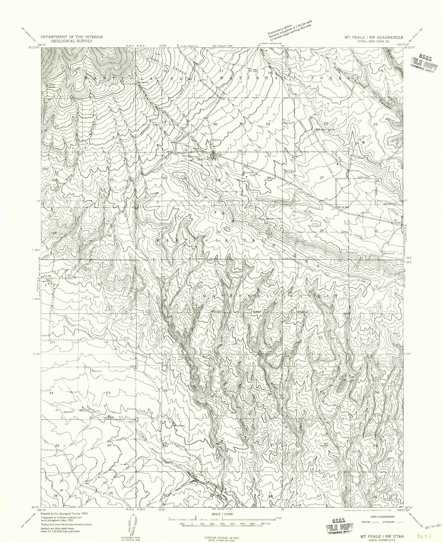 Classic USGS La Sal East Utah 7.5'x7.5' Topo Map Image