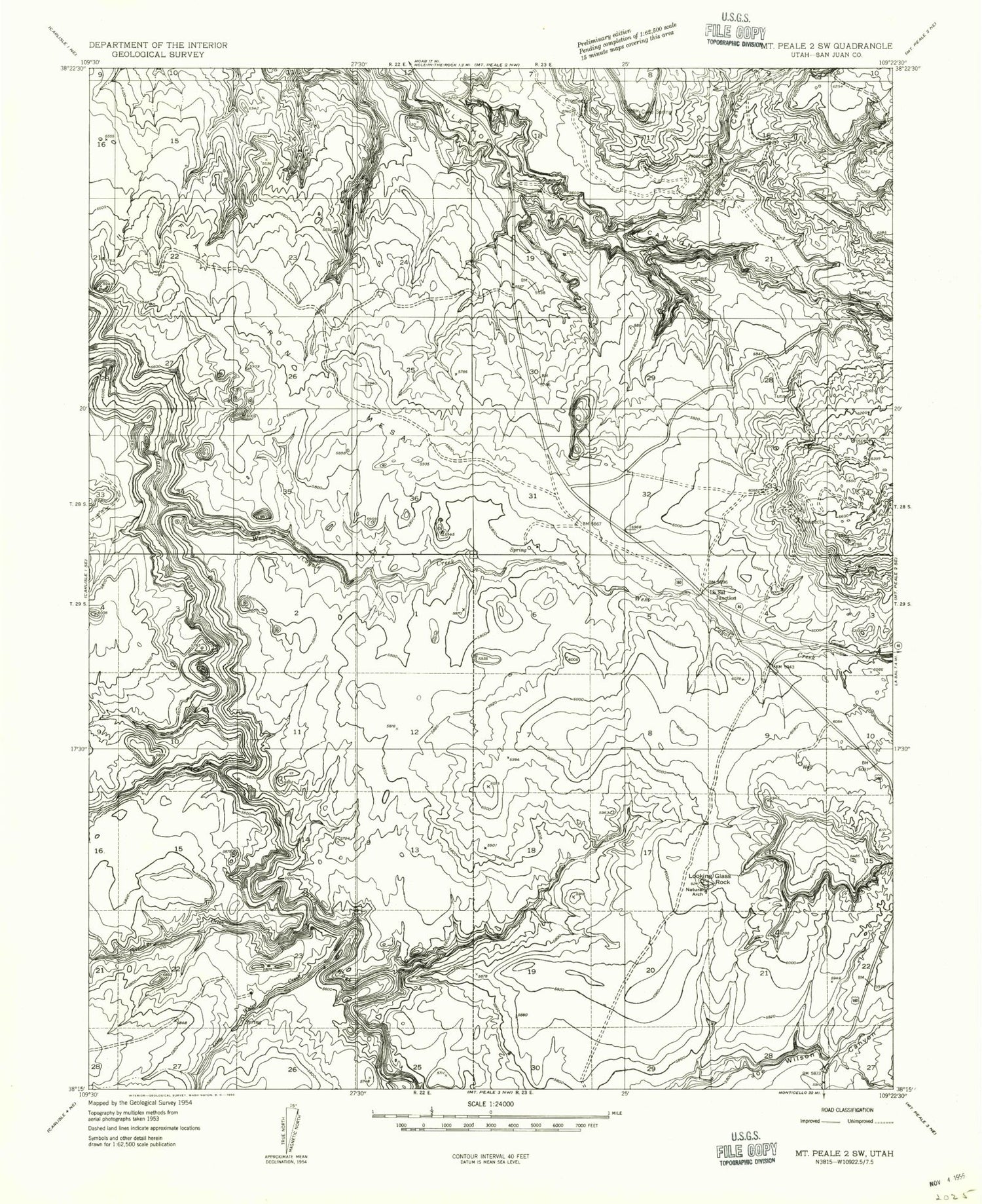 Classic USGS La Sal Junction Utah 7.5'x7.5' Topo Map Image